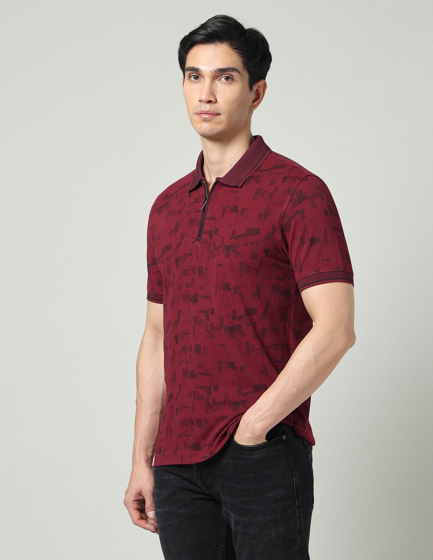 Modern Abstract Print Slim Fit Polo Shirt