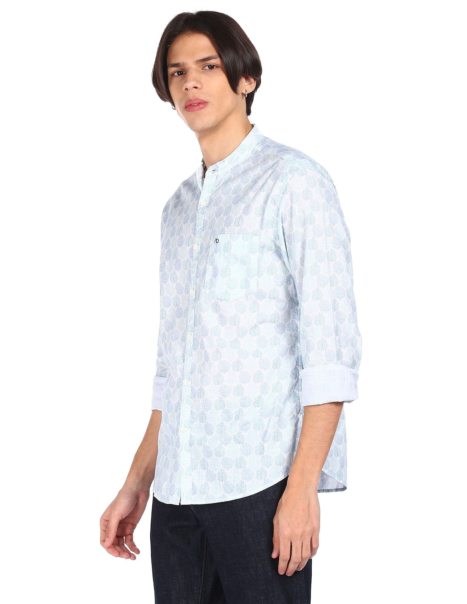 Mandarin Collar Printed Shirt