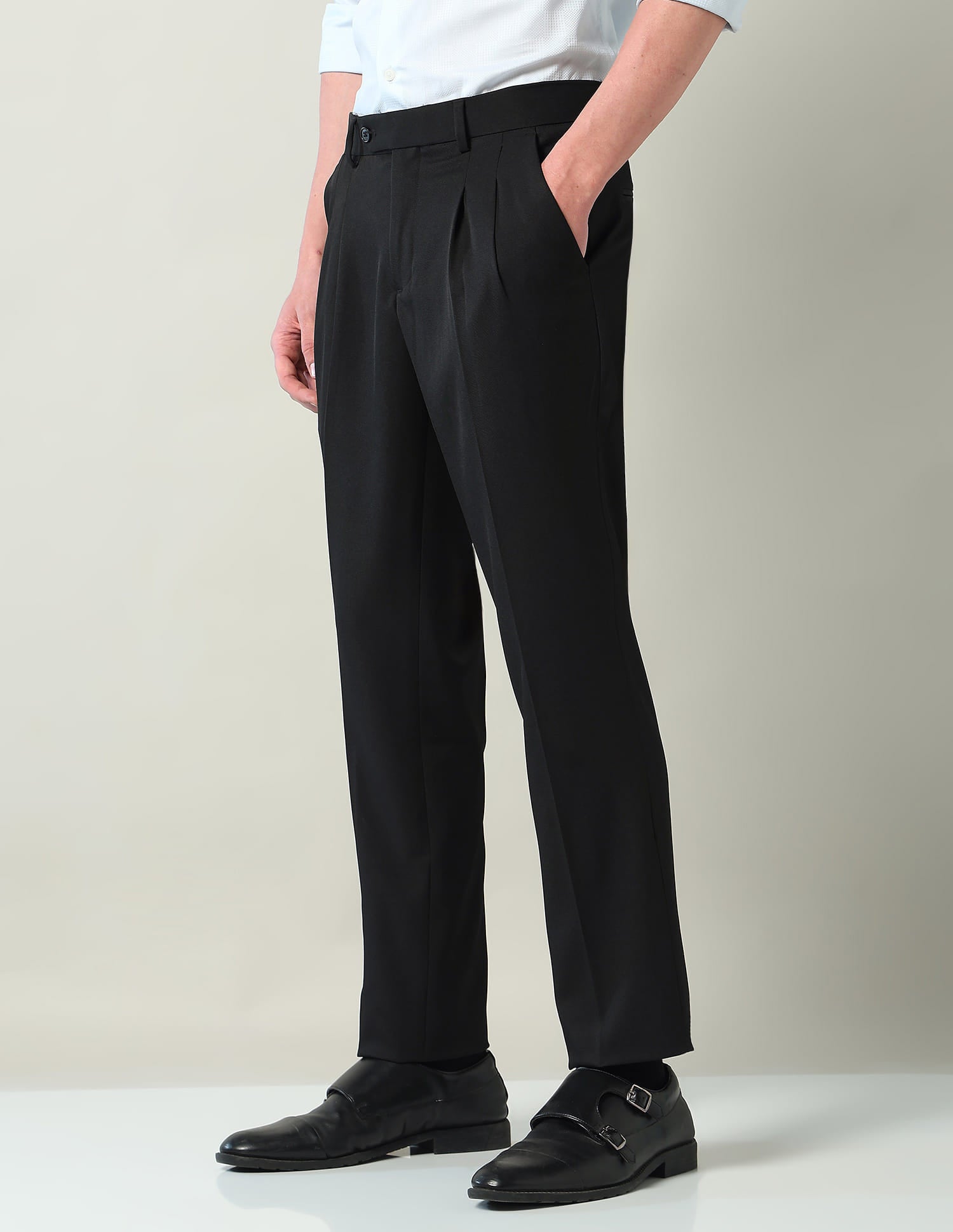 Mid Rise Pleated Formal Trousers