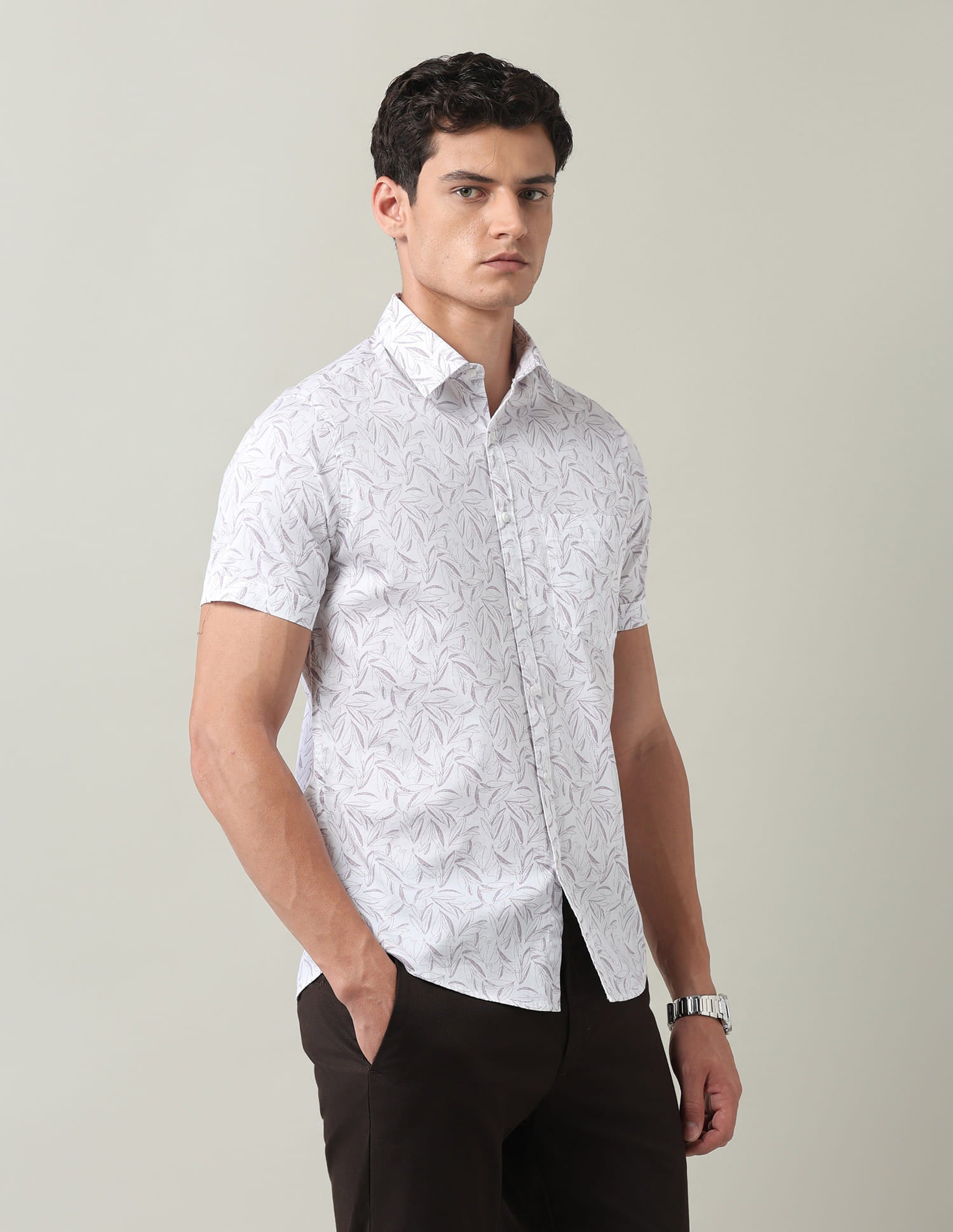 Everyday Luxe Floral Printed Slim Fit Twill Shirt