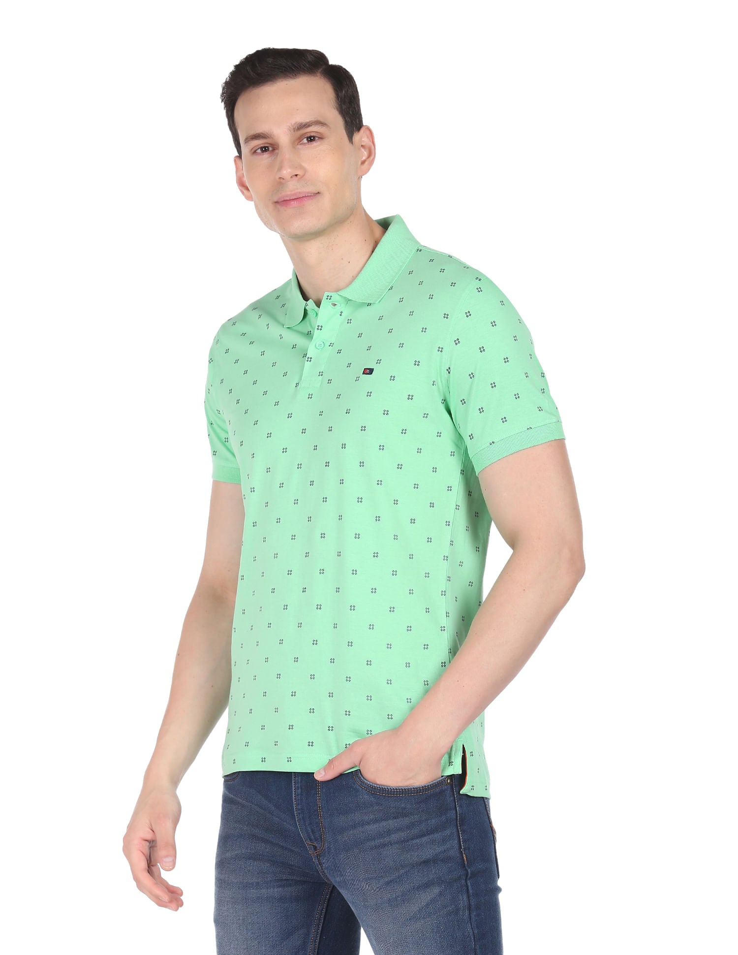 Art Refined Geometric Print Cotton Polo Shirt