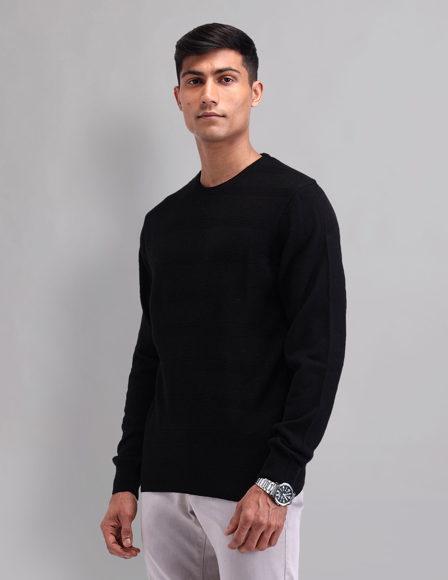 Elevated Essential Modern Slim Fit Patterned Knit Sweater