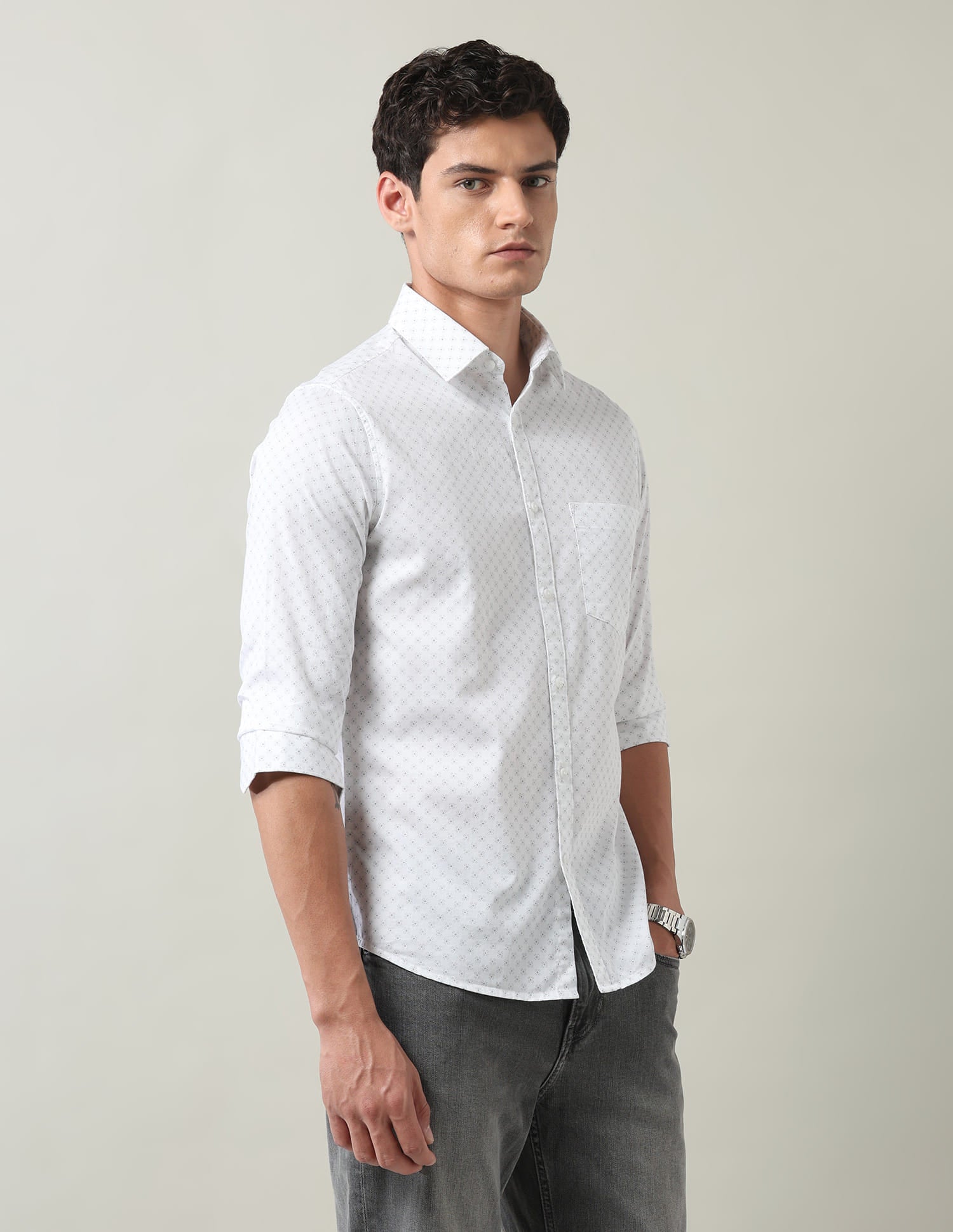 Everyday Luxe Floral Printed Slim Fit Twill Shirt