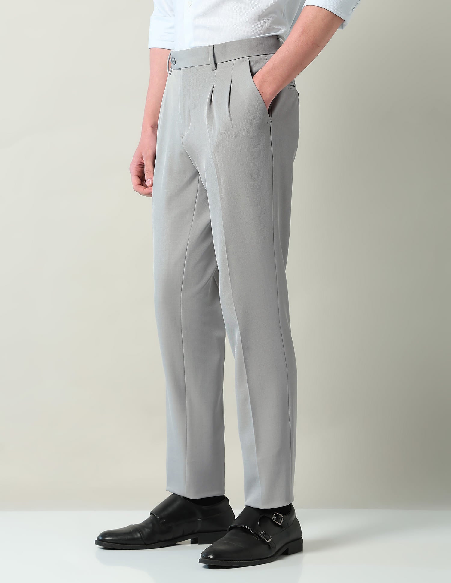 Mid Rise Pleated Formal Trousers
