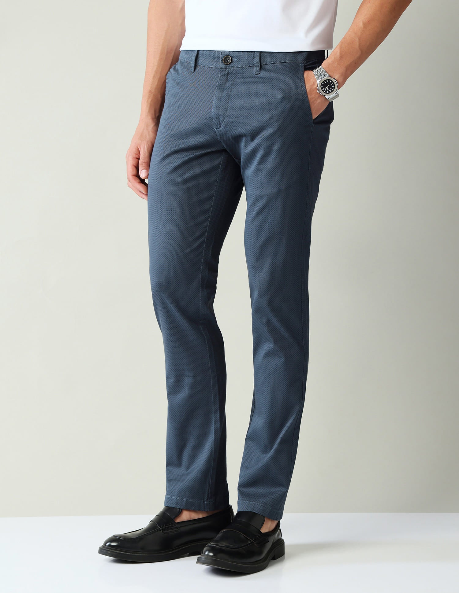 Textured Mid-Rise Slim Fit Trousers