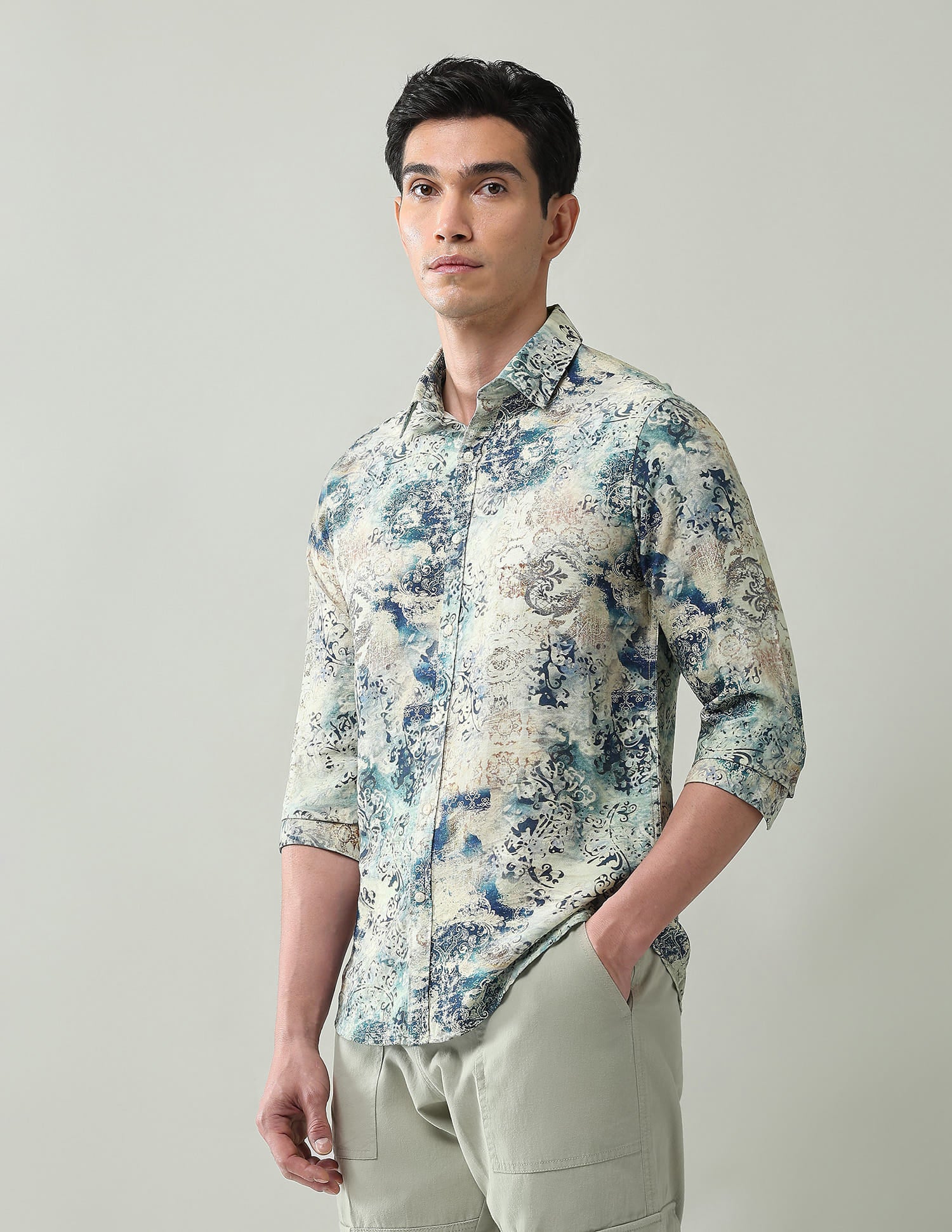 Style Balanced Abstract Printed Slim Fit Dobby Weave Shirt
