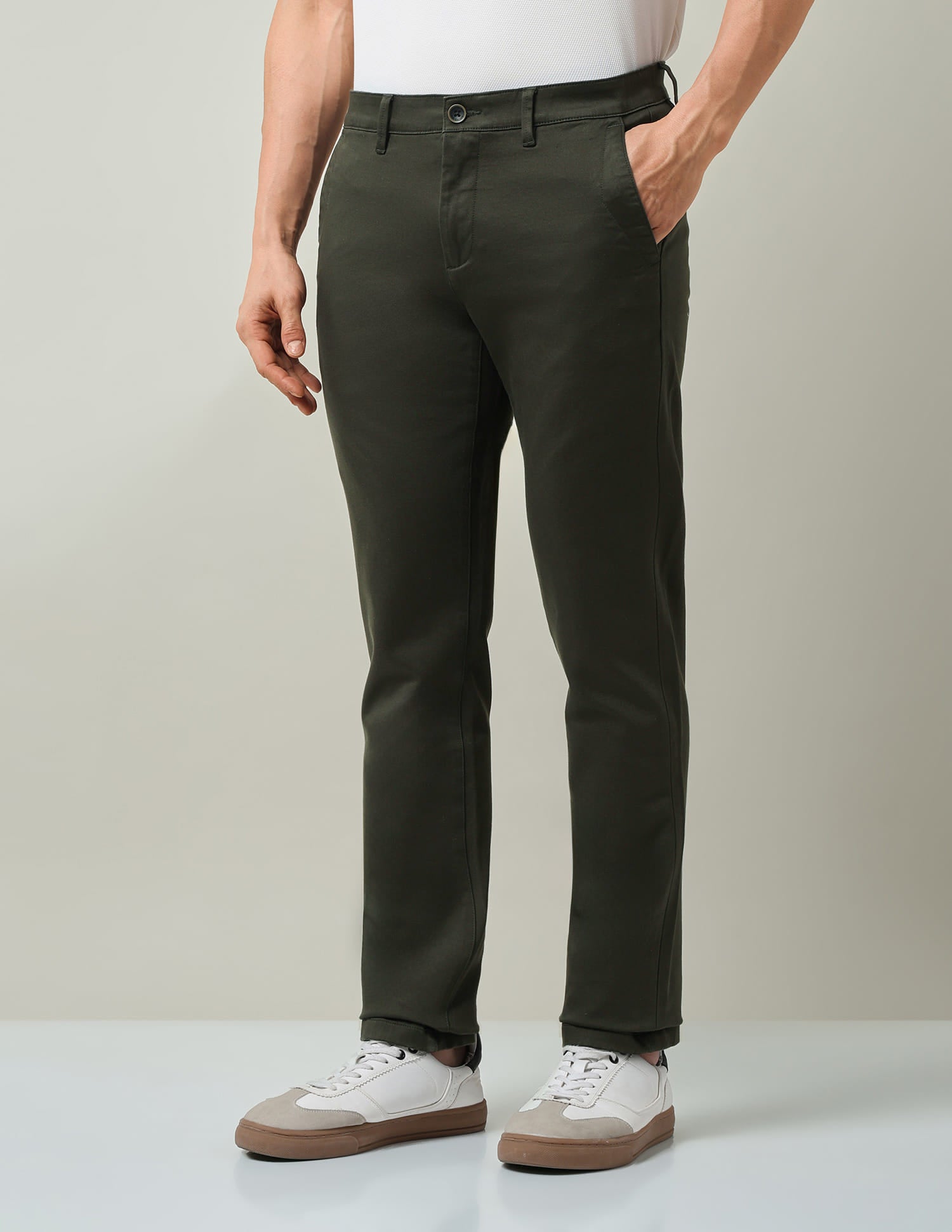 Urban Explorer Solid Slim Fit Twill Trousers