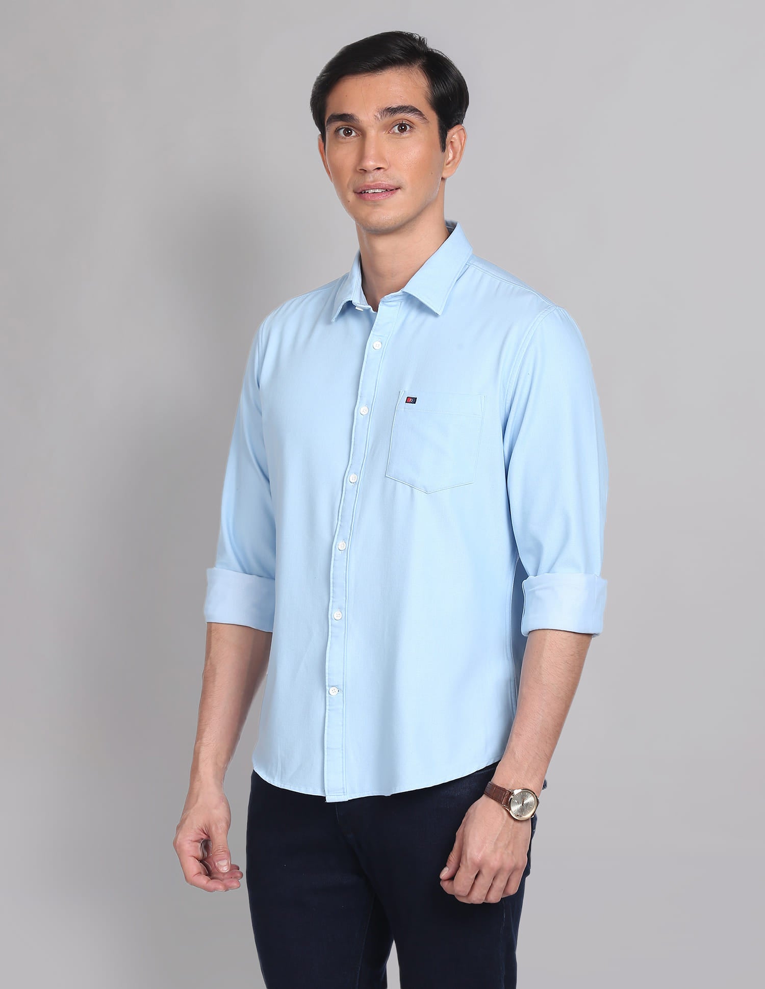 Knit Solid Slim Fit Casual Shirt