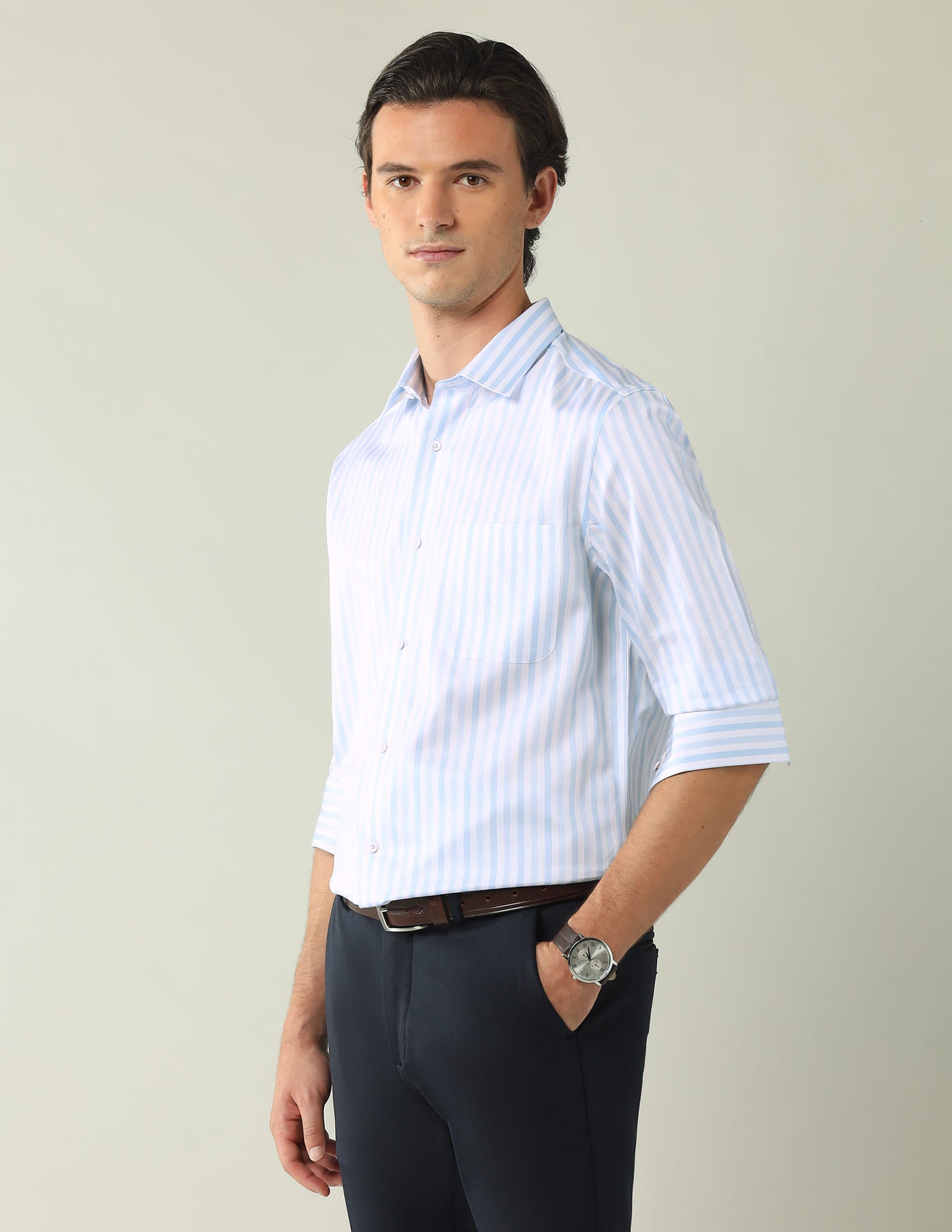 Wardrobe-Coded Regular Fit Vertical Striped Shirt