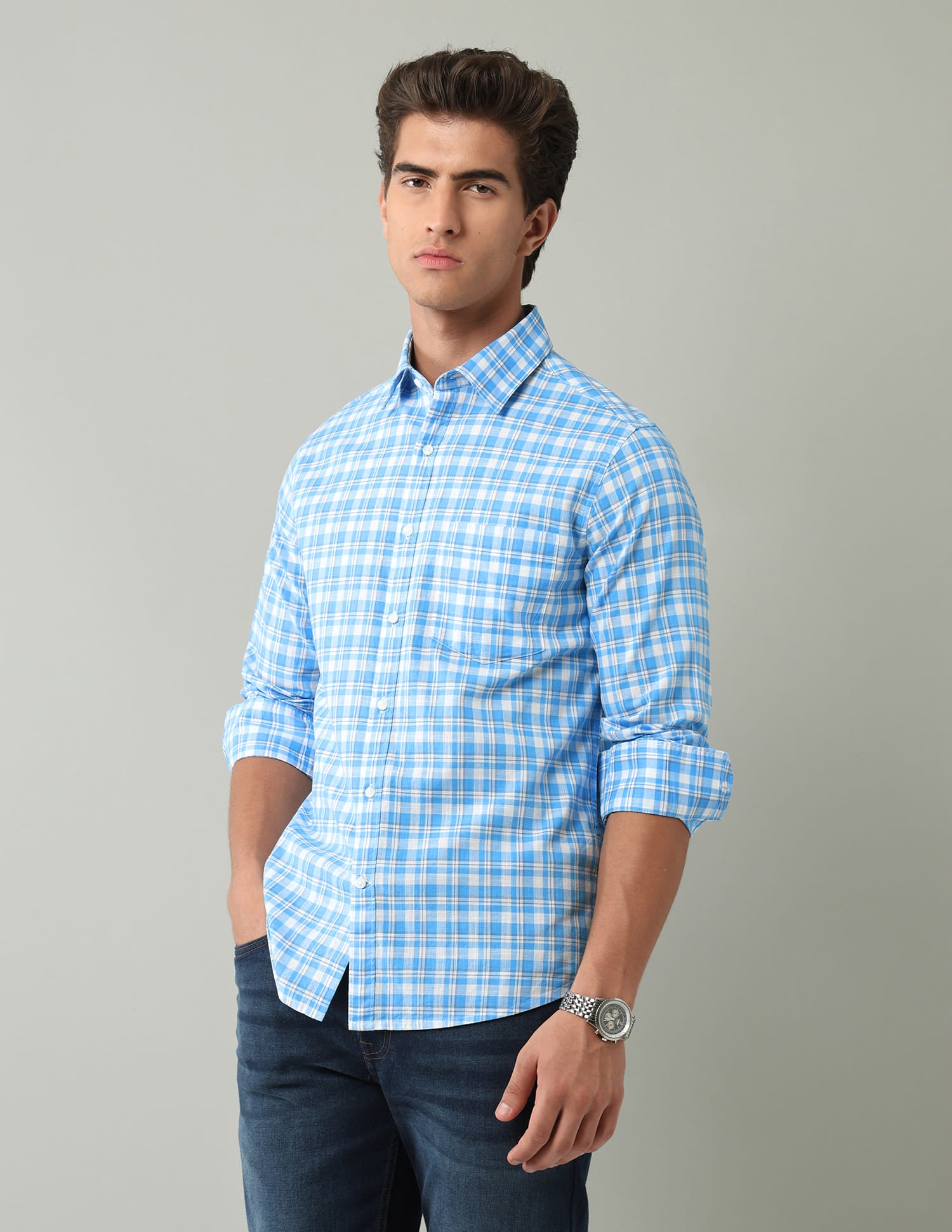 Blue Plaid Checked Regular Fit Shirt