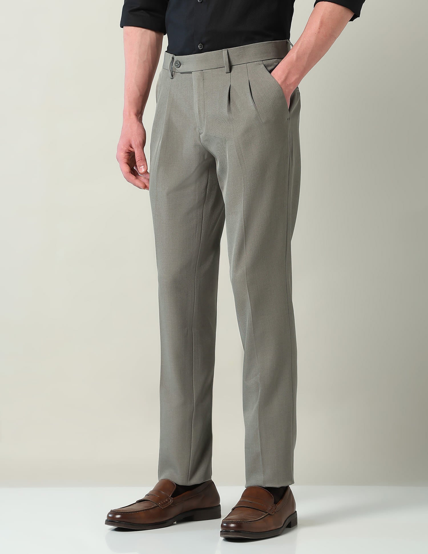 Mid Rise Pleated Formal Trousers