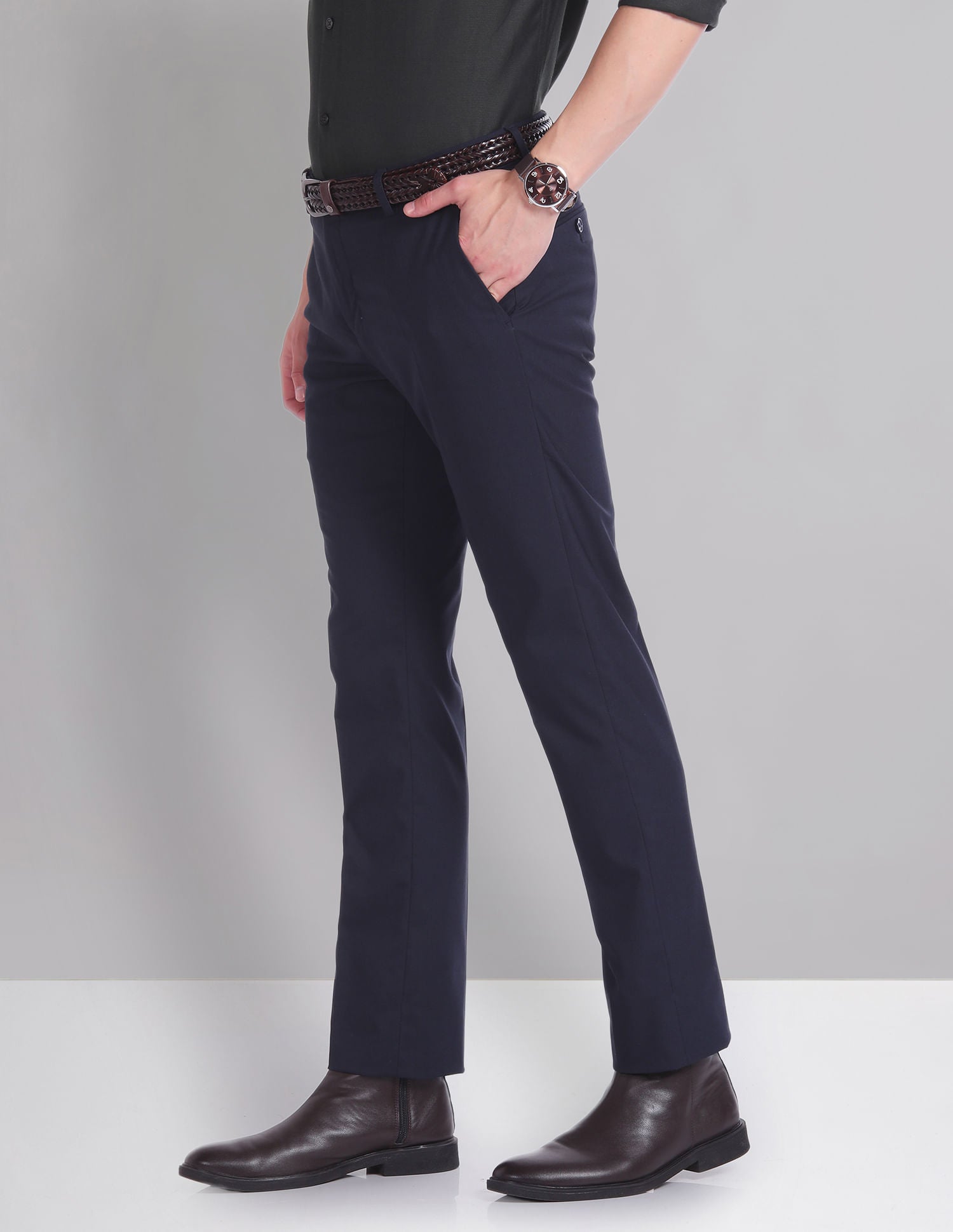 Corporate Ready Slim Fit Solid Formal Trousers