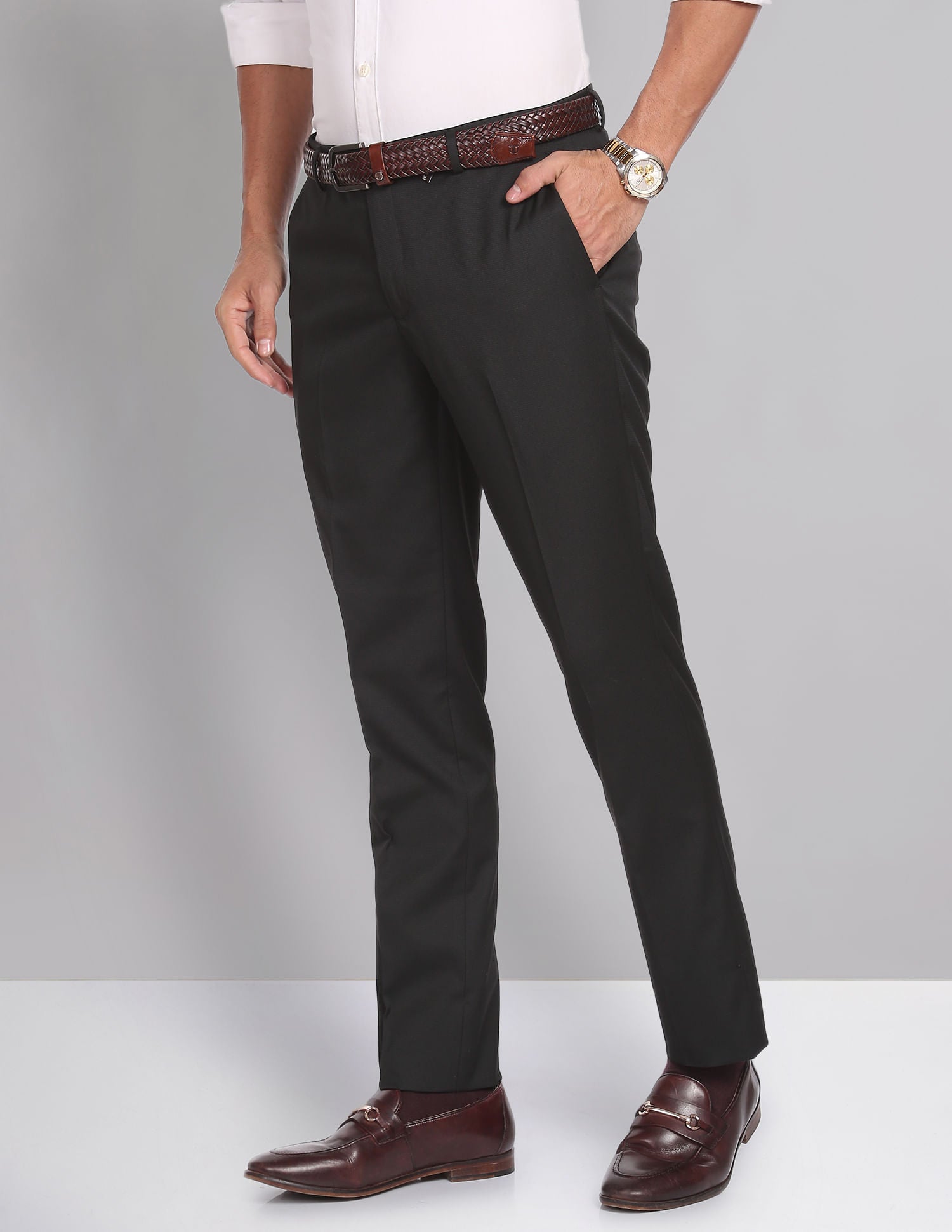 Corporate Pulse Smart Waist Solid Formal Trousers