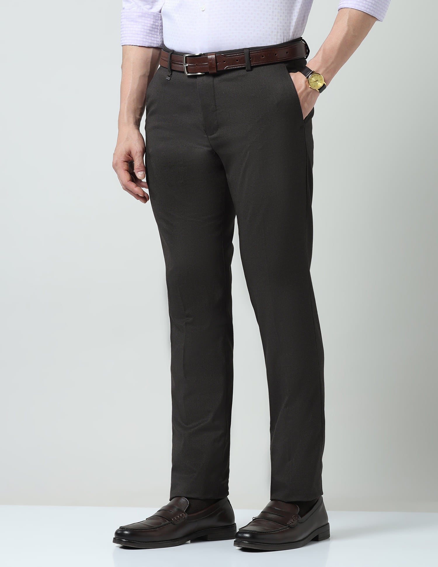 Solid Dobby Regular Fit Trousers
