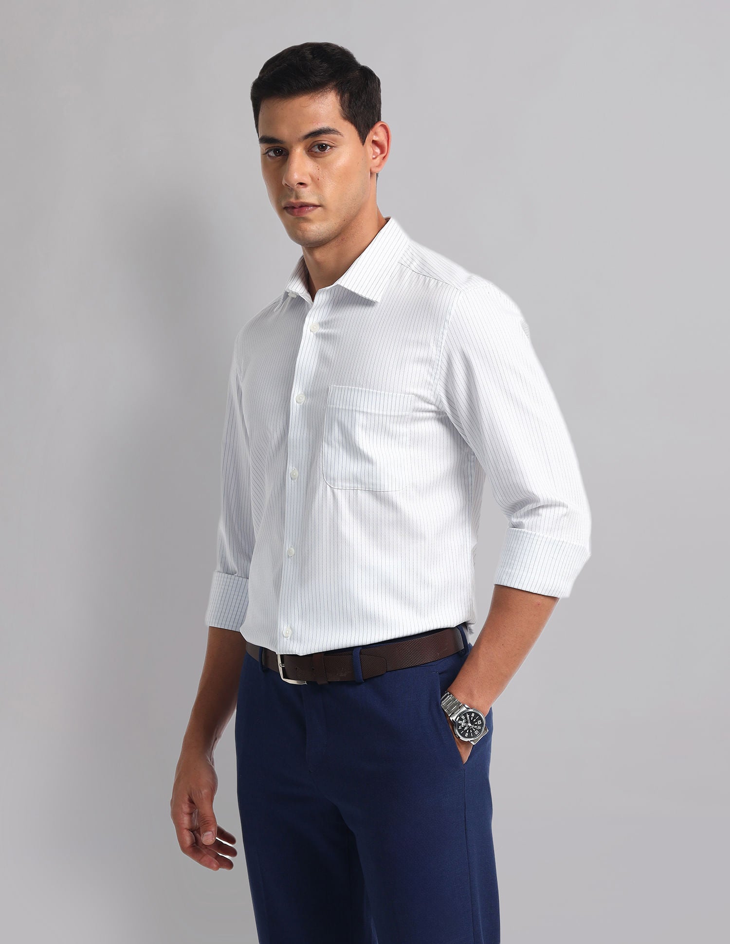 Regular Long Sleeve Vertical Stripe Shirt
