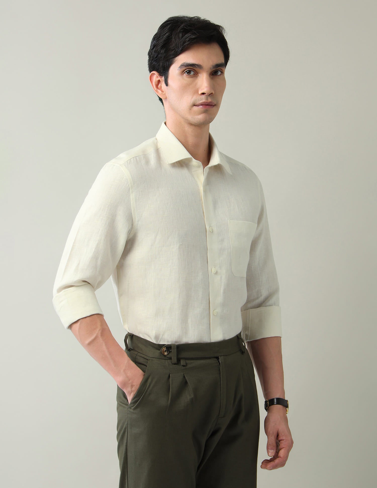 Forever Vogue Solid Regular Fit Linen Shirt