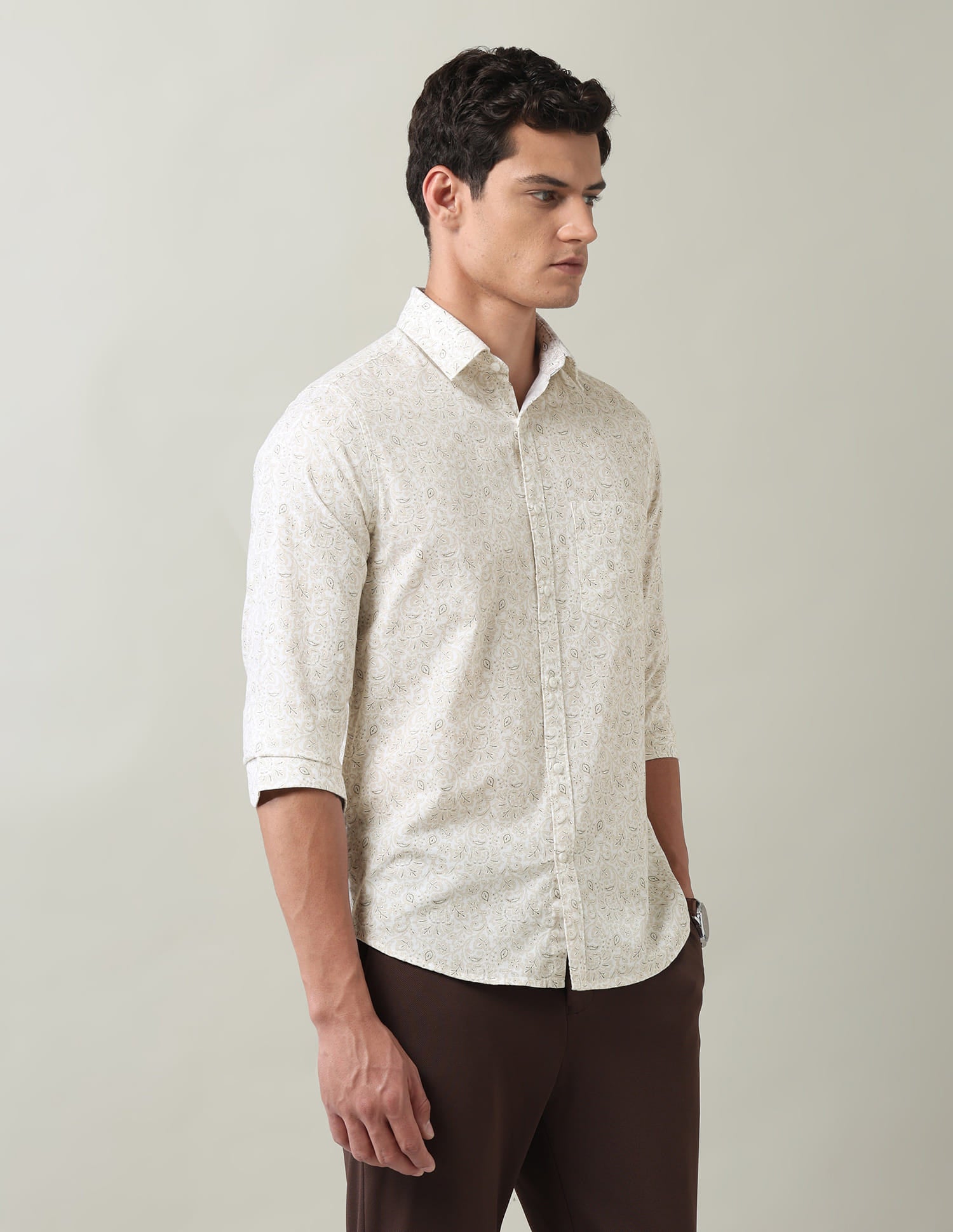 Floral Printed Slim Fit Dobby Shirt