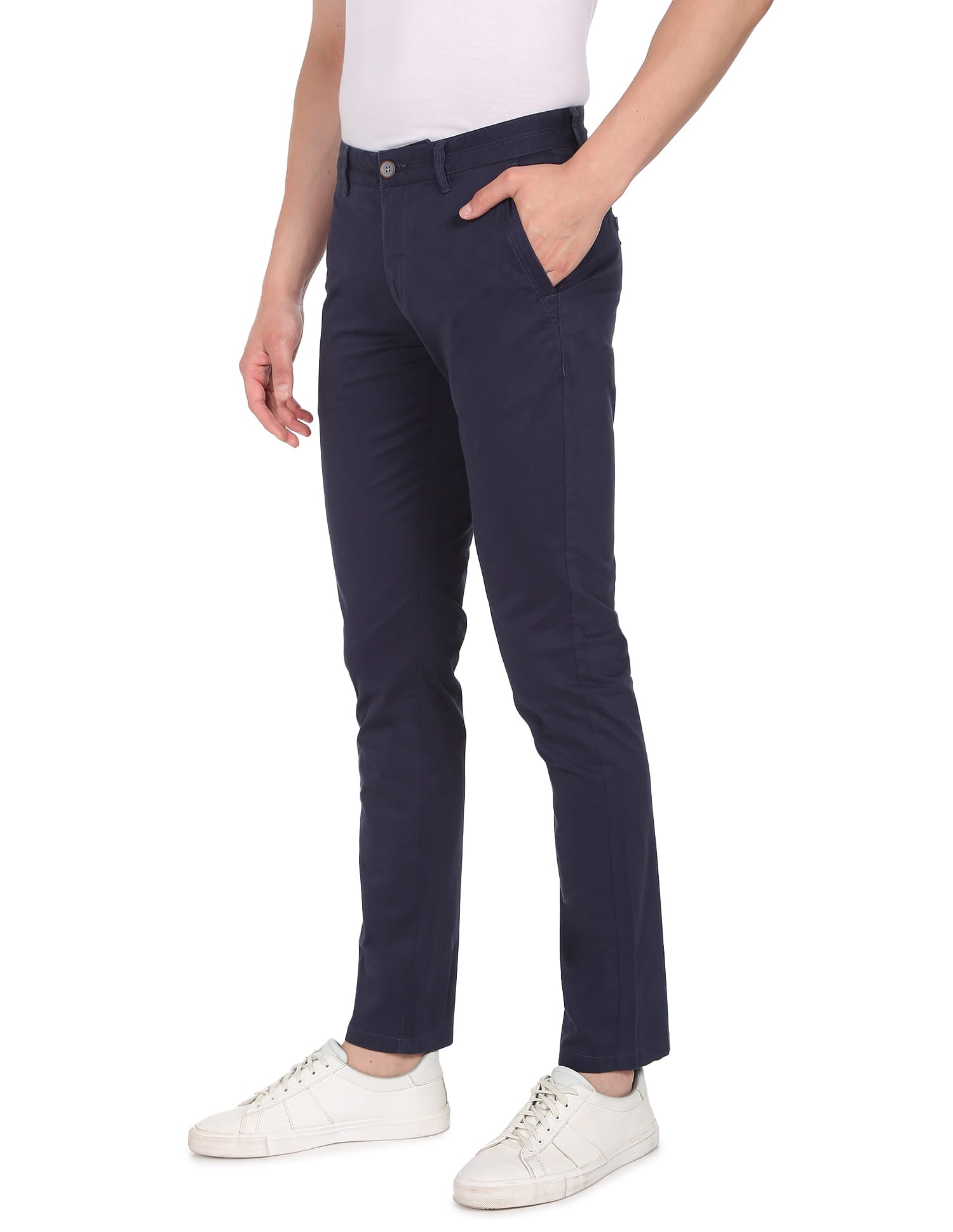 Slim Fit Flat Front Solid Casual Chinos