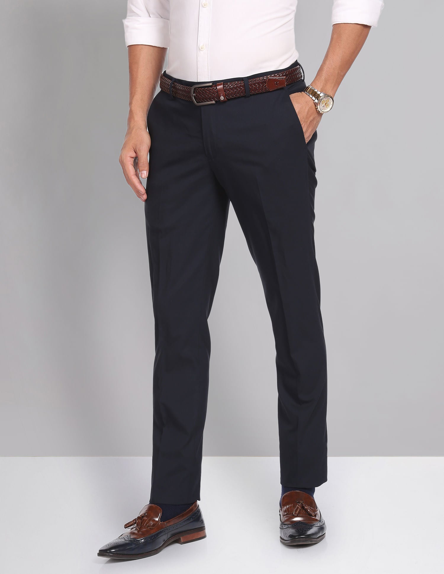 Corporate Pulse Smart Waist Solid Formal Trousers