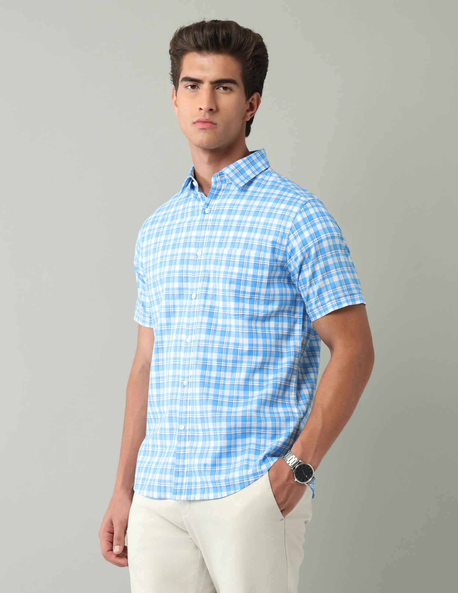 Blue Plaid Checked Regular Fit Shirt