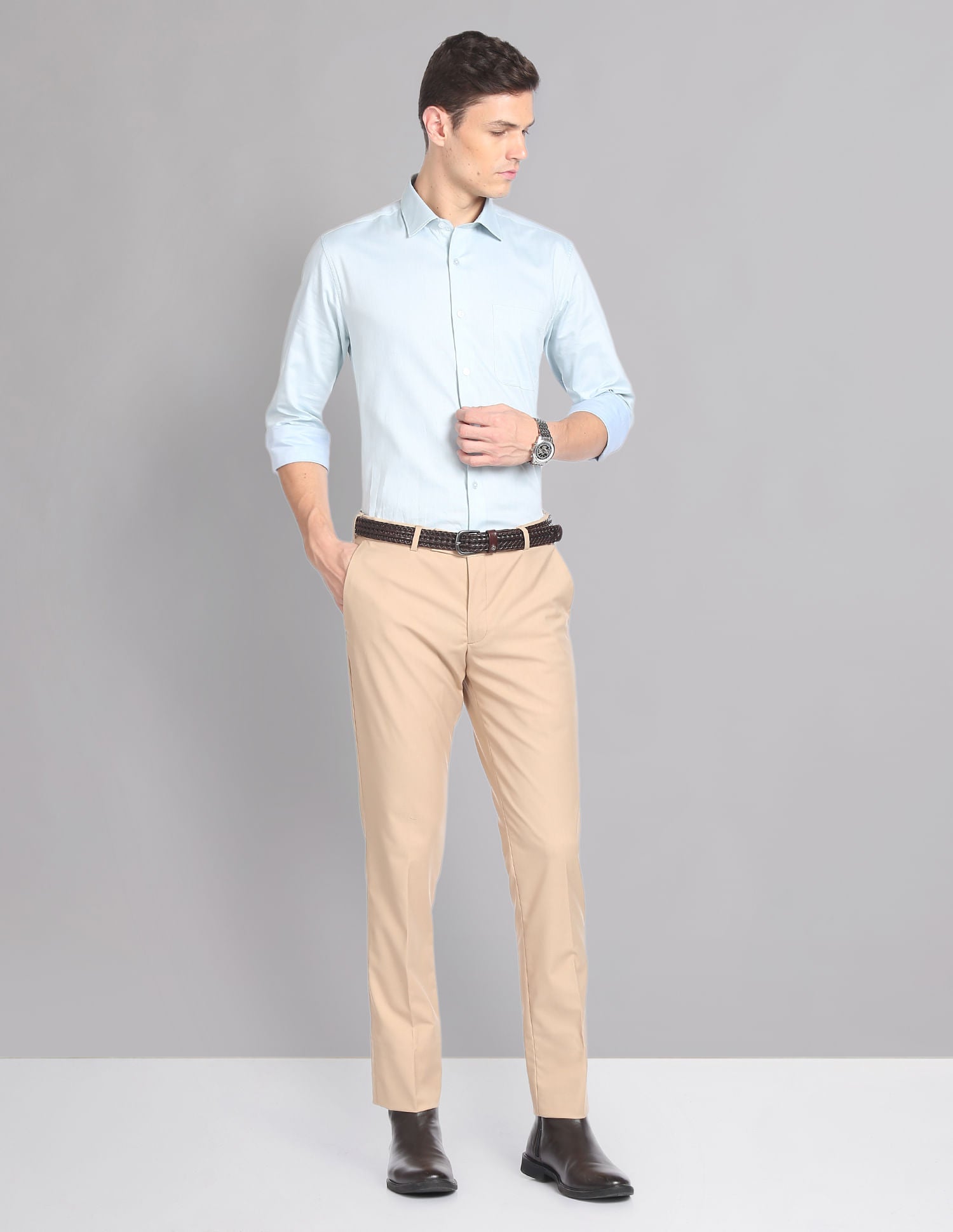 Ultimate Sophistication Twill weave Solid Autoflex Formal Trousers