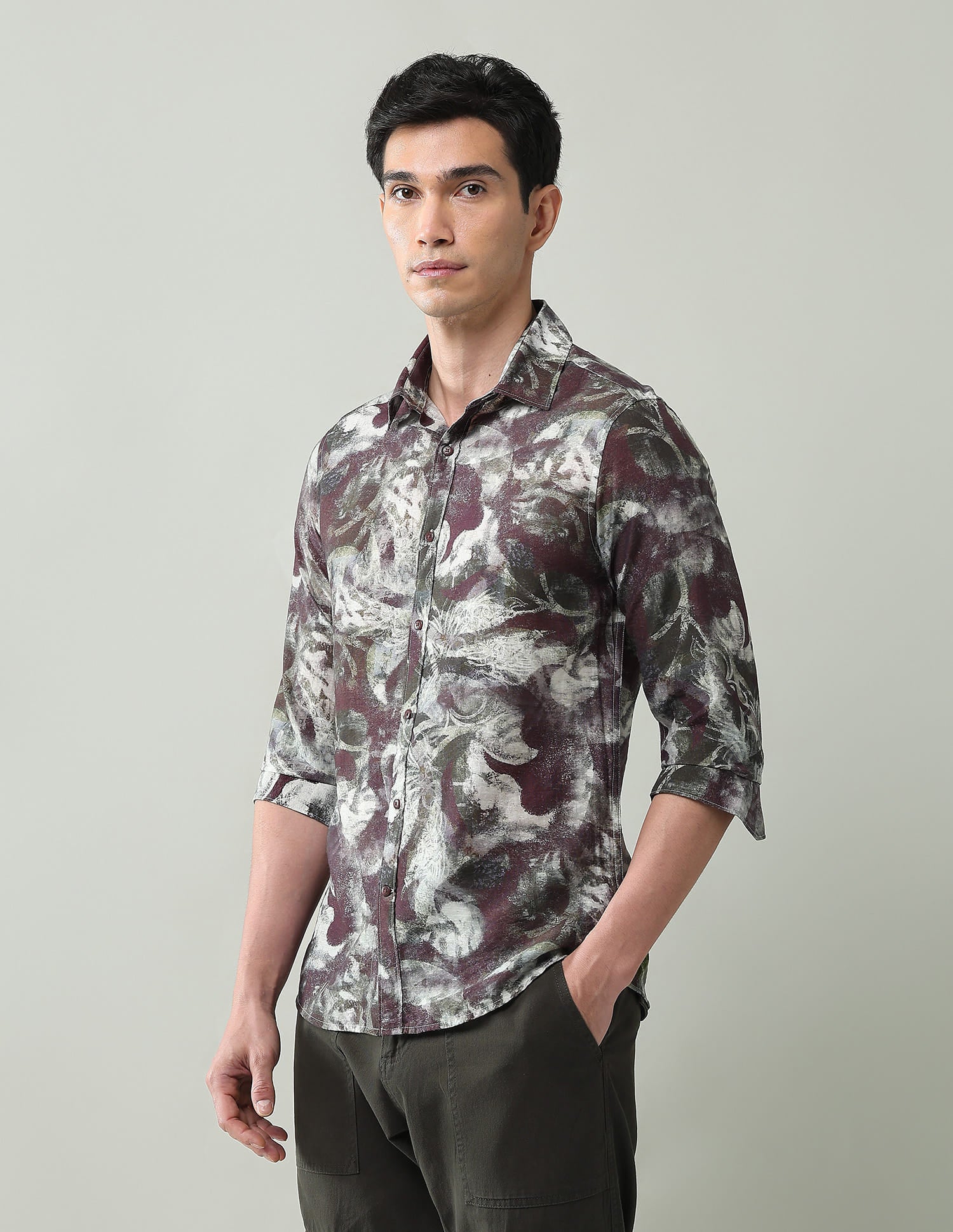 Abstract Printed Slim Fit Dobby Weave Shirt