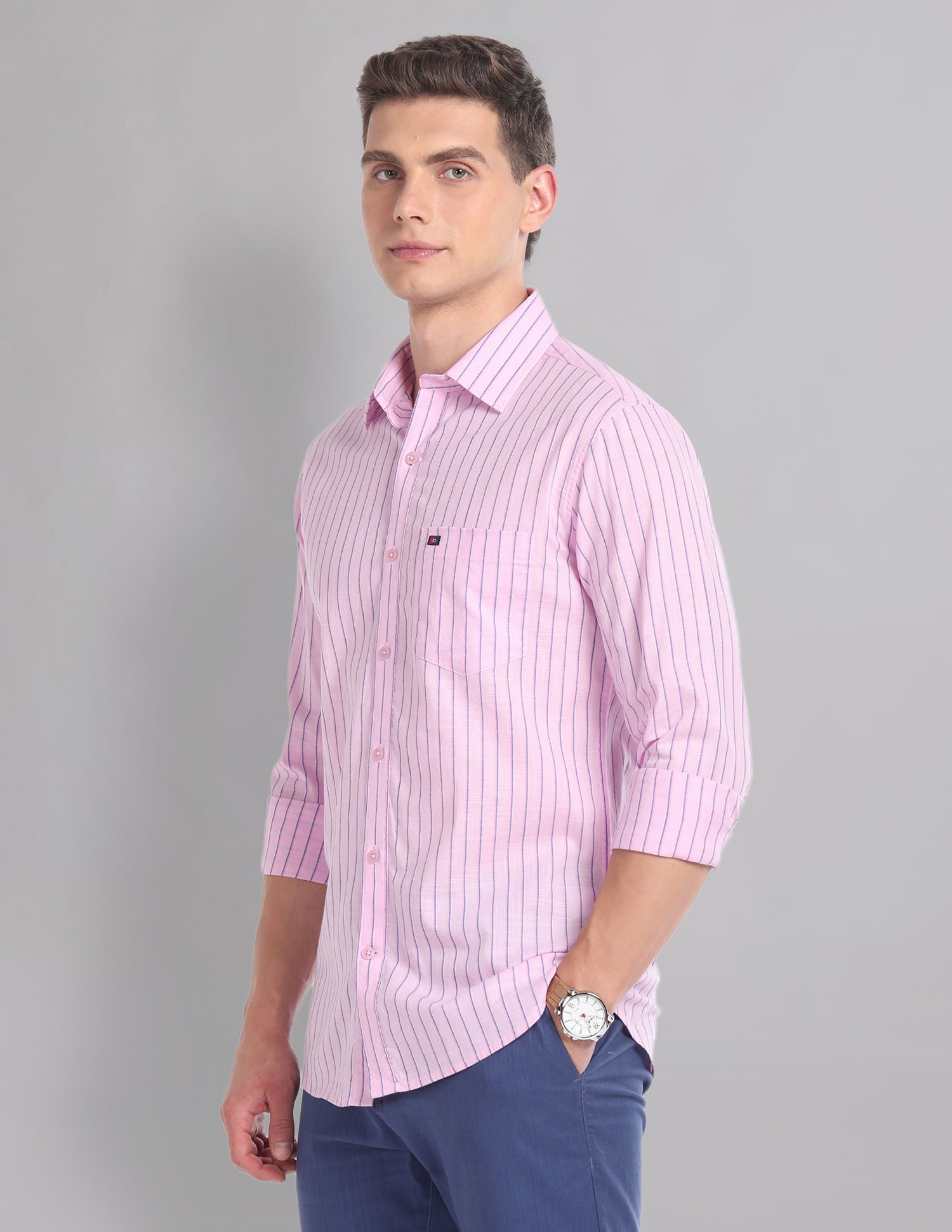 Office Switch Vertical Stripe Cotton Summer Shirt