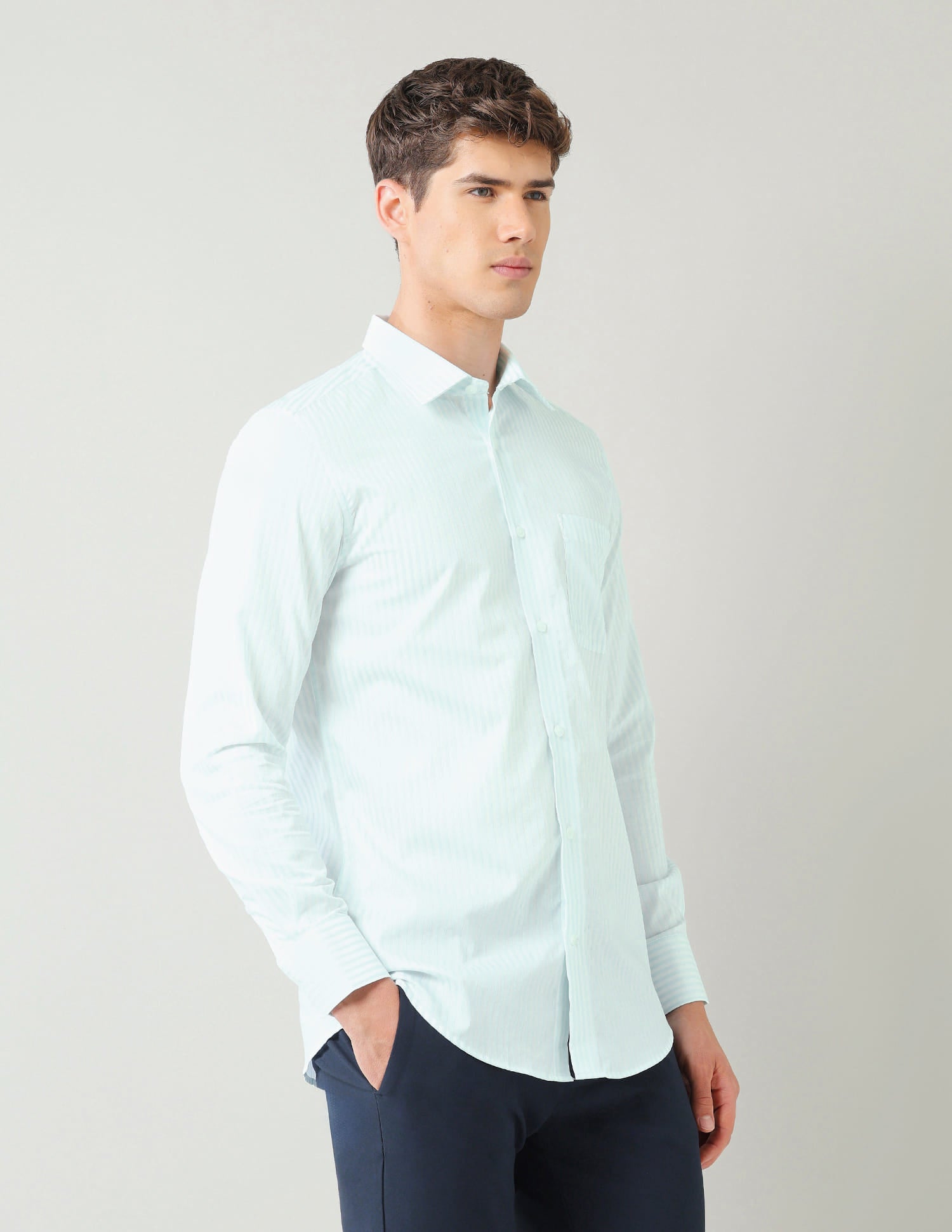 Vertical Striped Dobby Weave Regular Fit Shirt
