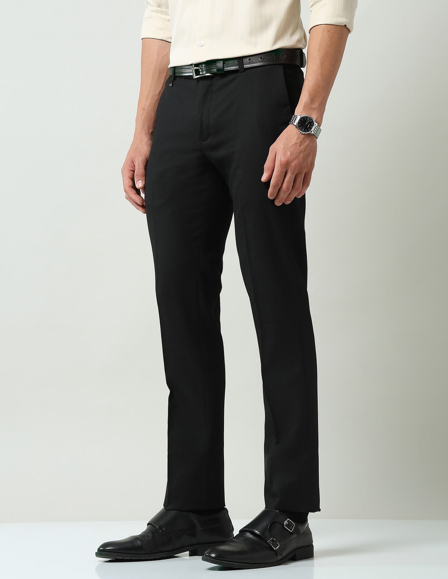 Corporate Core Textured Mid Rise Regular Fit Trousers