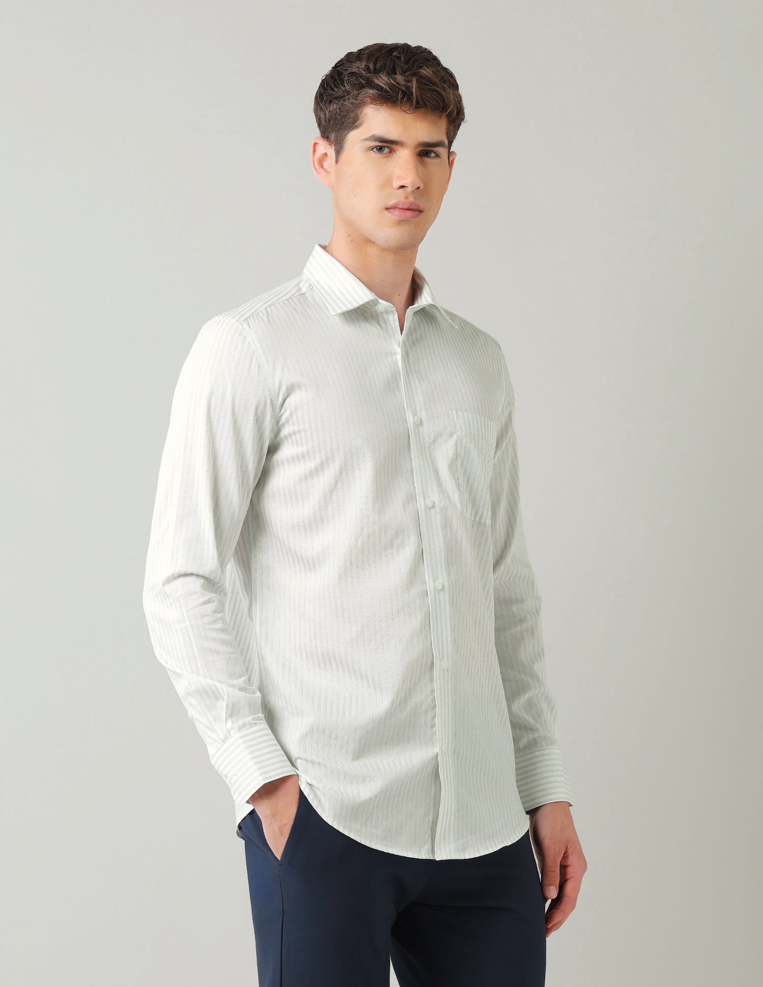 Vertical Striped Dobby Weave Regular Fit Shirt