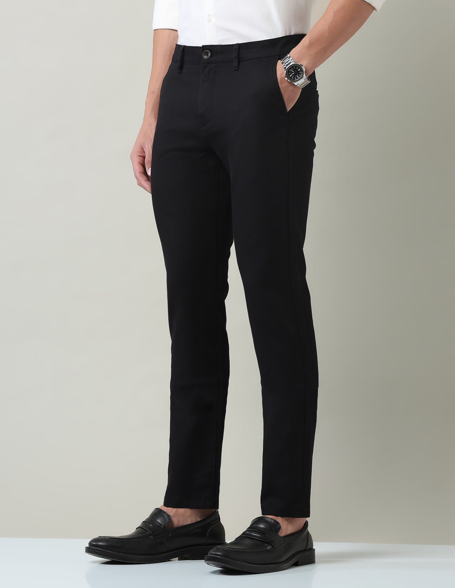 Work Essentials Solid Slim Fit Dobby Trousers