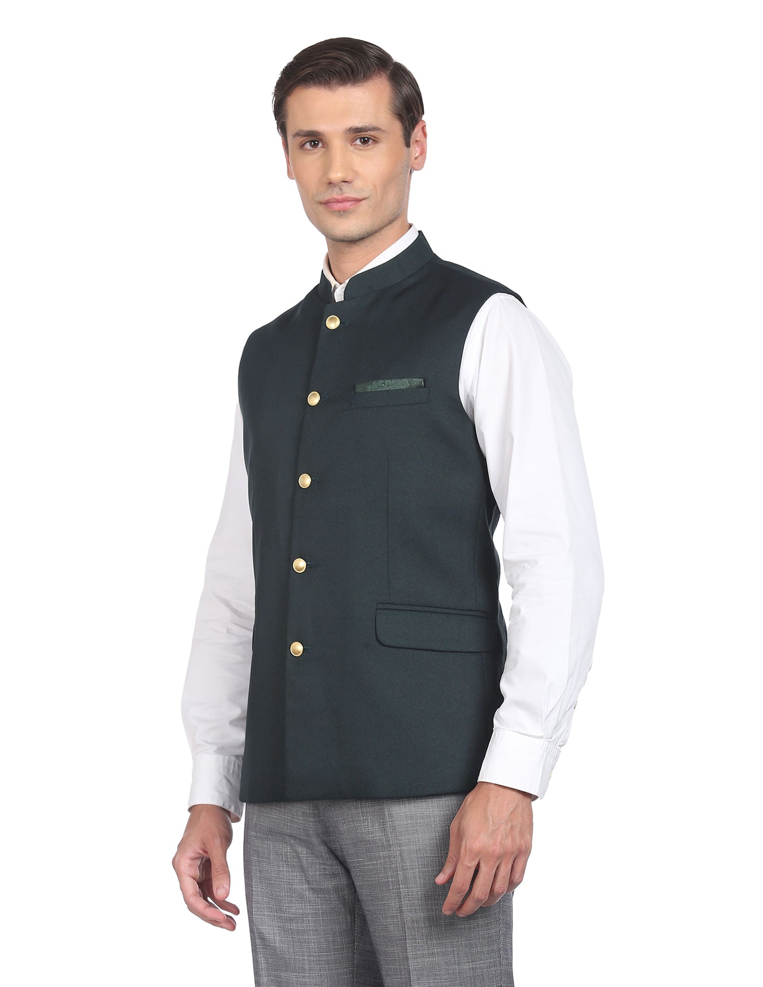 Fashion-Edged Textured Tailored Regular Fit Nehru Jacket