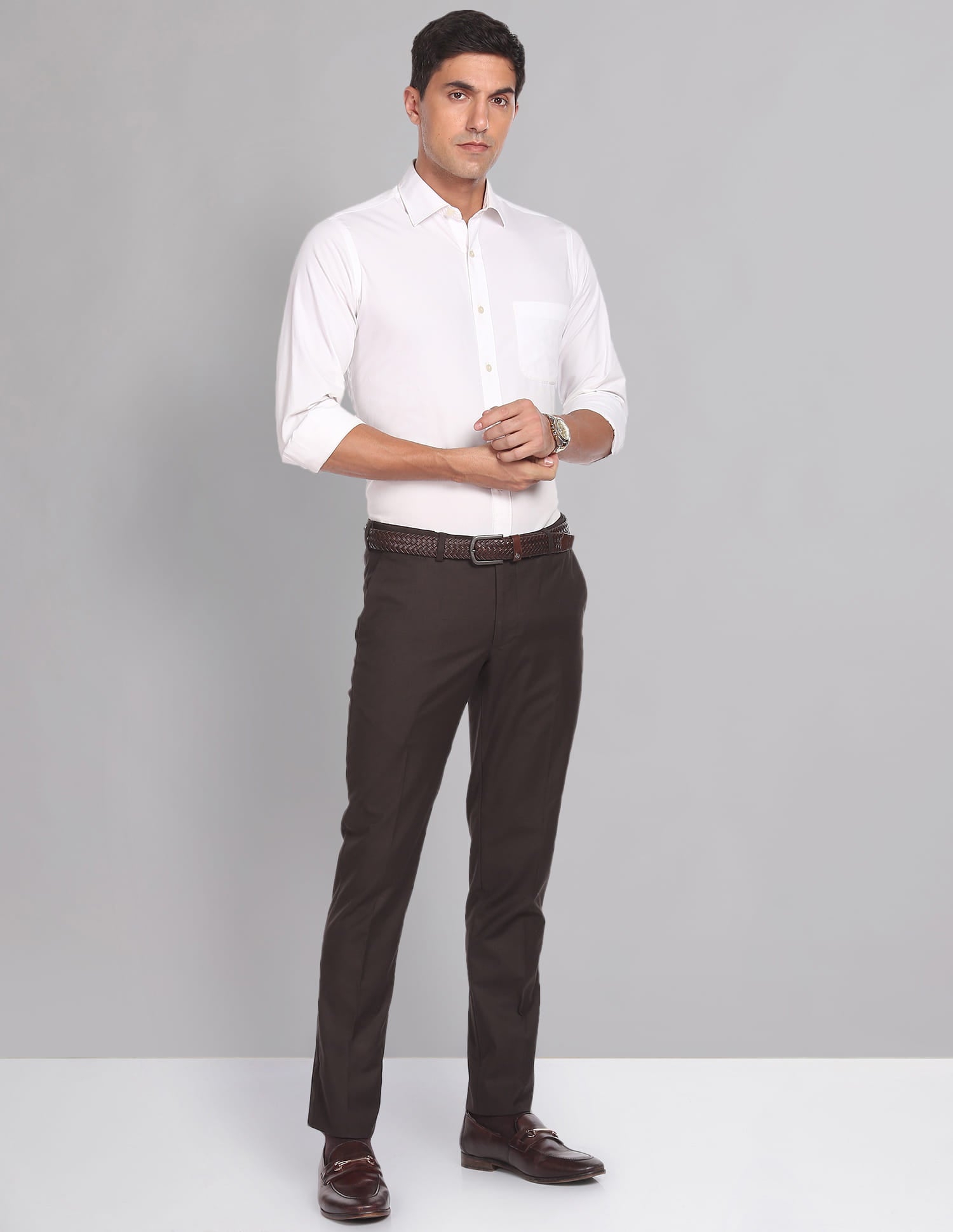 Twill Solid Smart Flex Formal Trousers