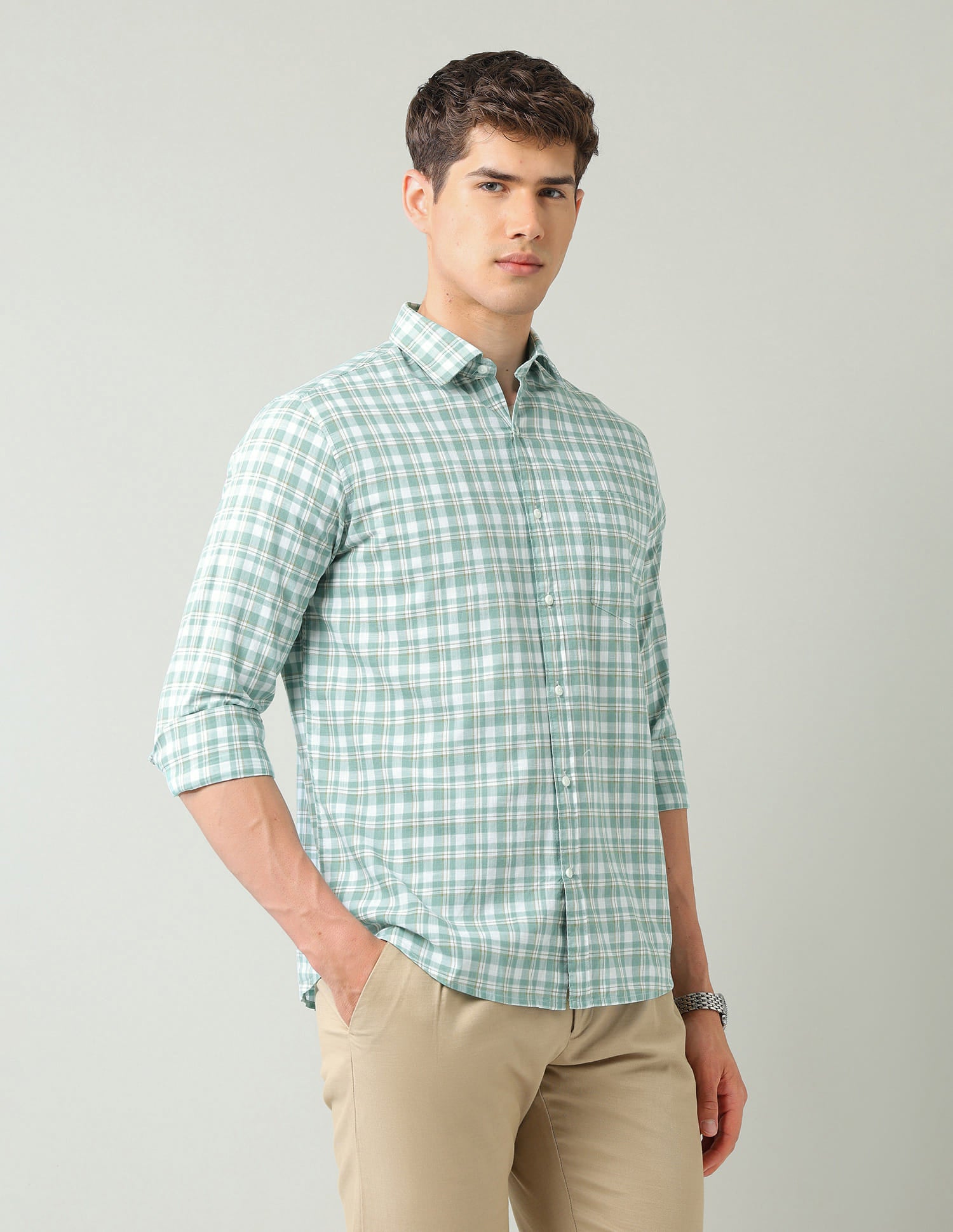Aqua Tartan Checked Regular Fit Shirt