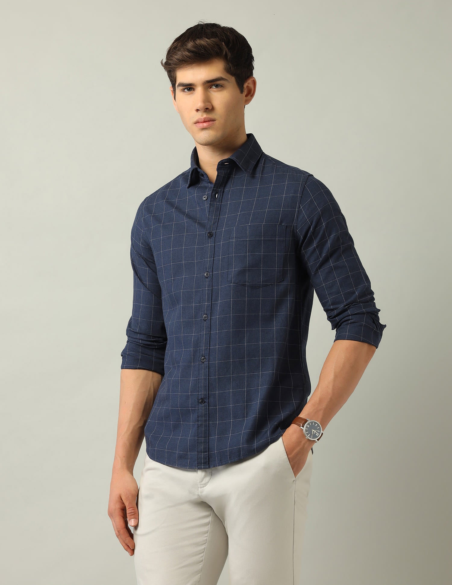 Windowpane Checked Modern Slim Fit Shirt