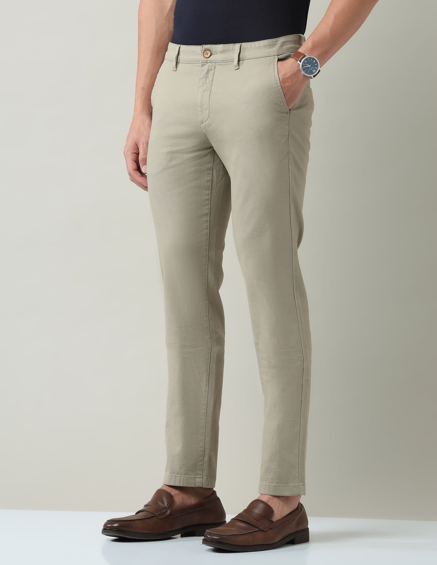 Textured Slim Fit Dobby Trousers