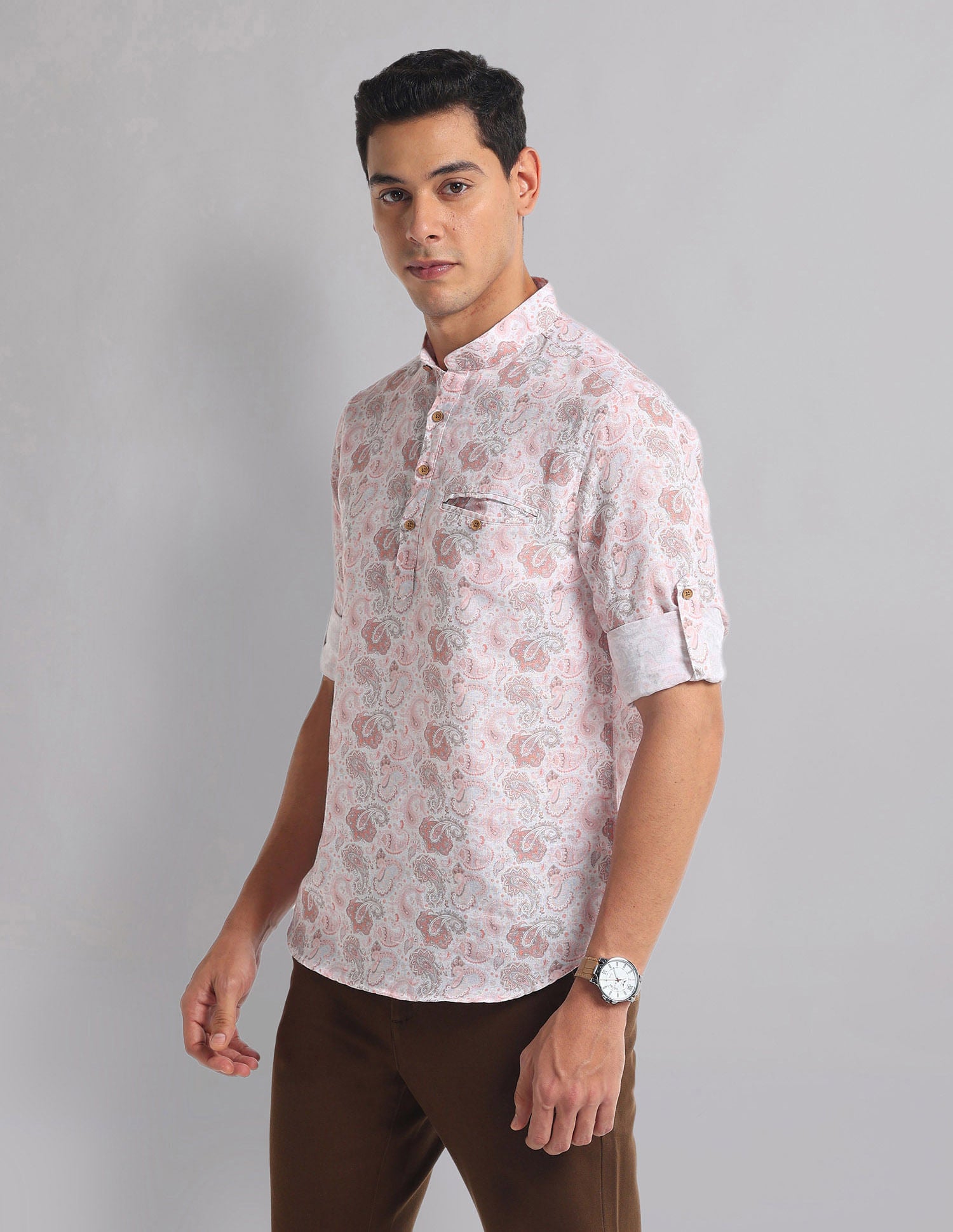 Vacation Polished Paisley Mandarin Collar Indie Shirt