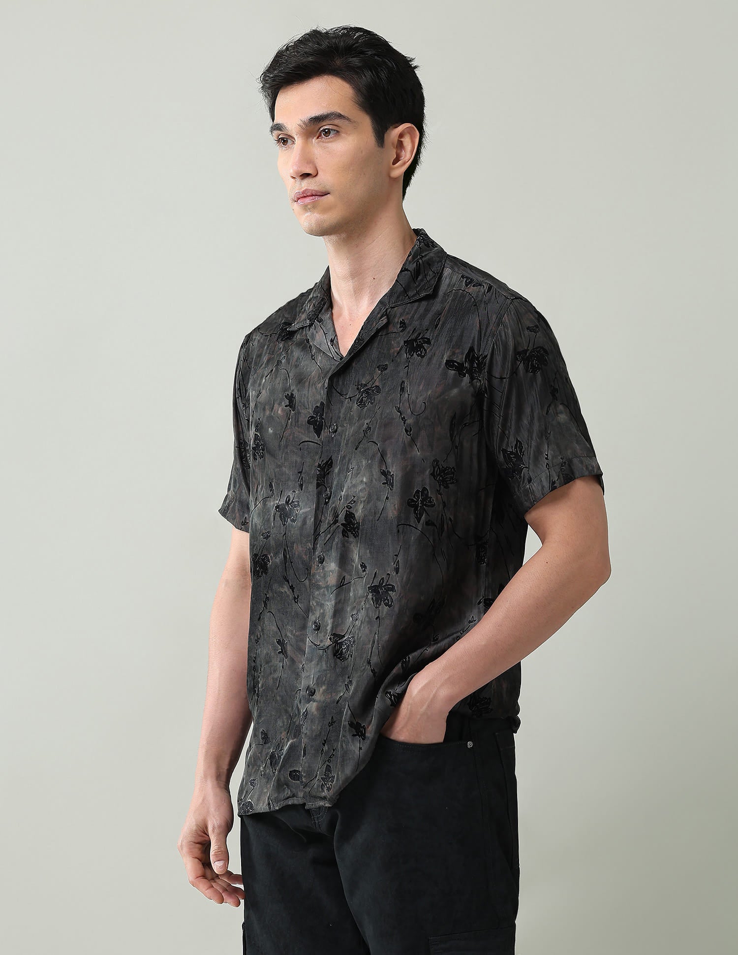 Soft Blooms Floral Printed Slim Fit Dobby Weave Shirt