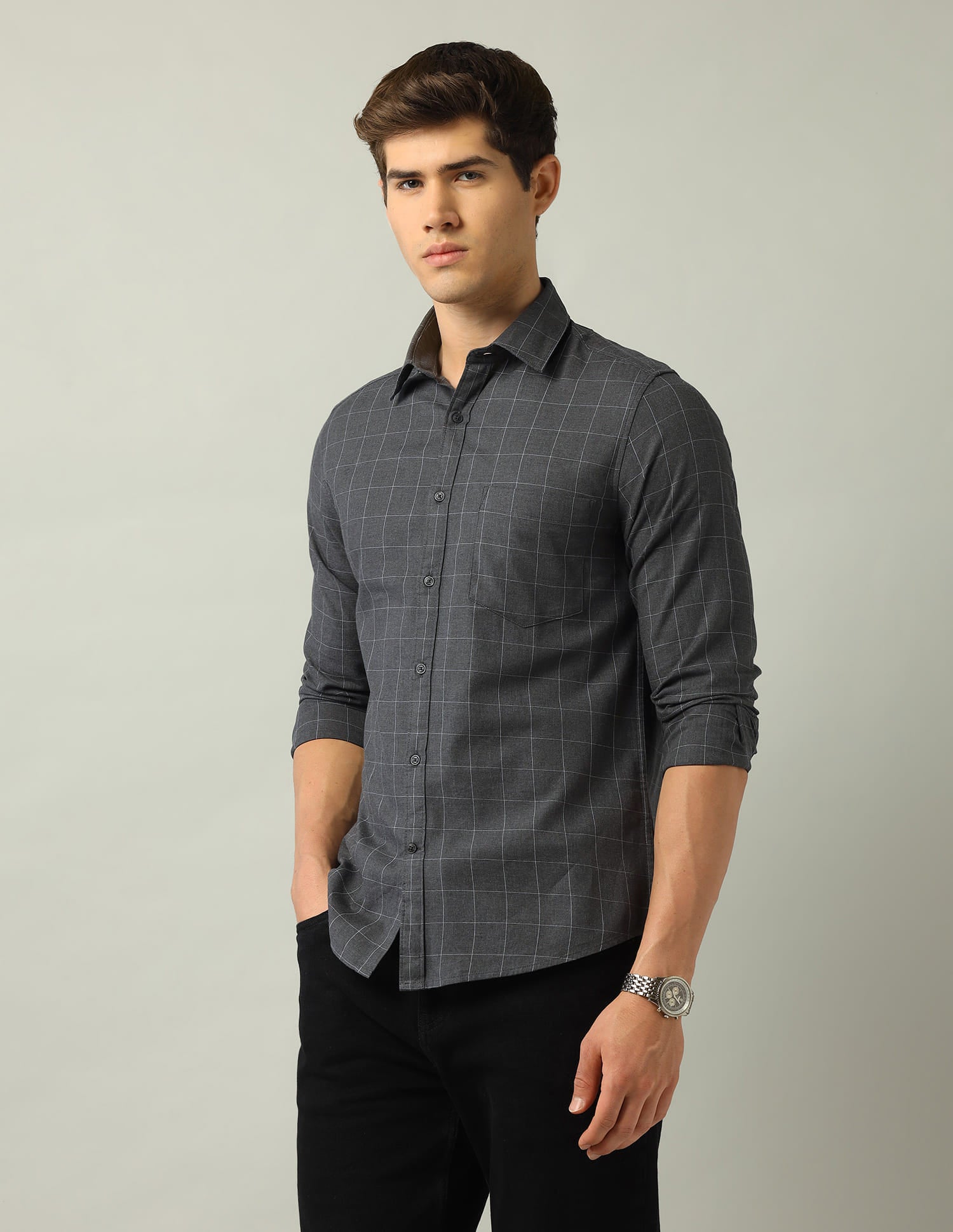 Windowpane Checked Modern Slim Fit Shirt