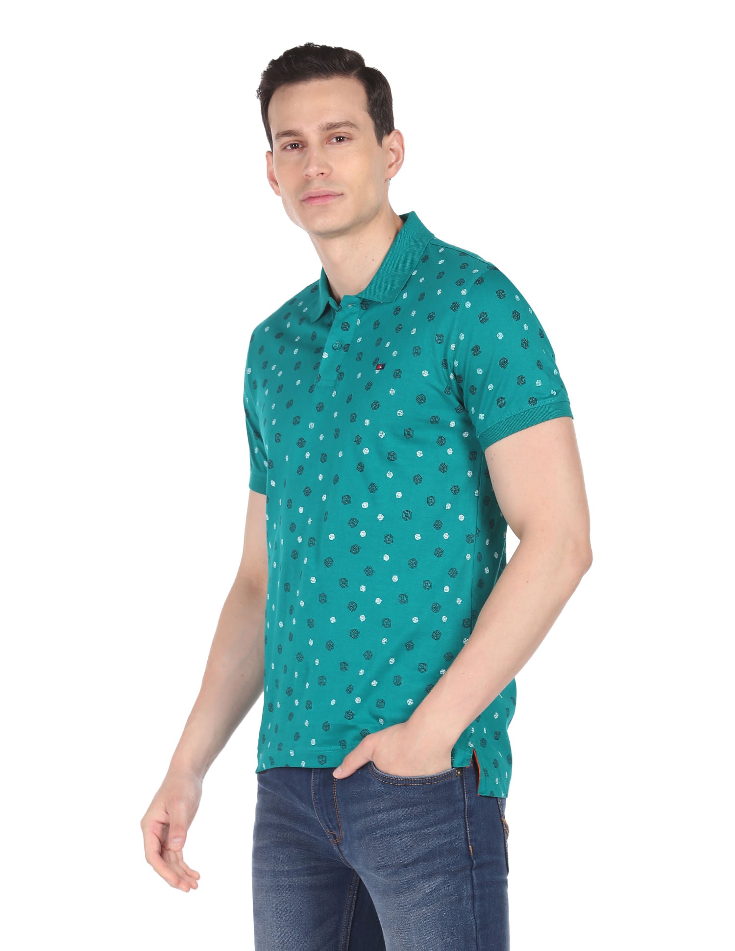 Art Refined Geometric Print Cotton Polo Shirt