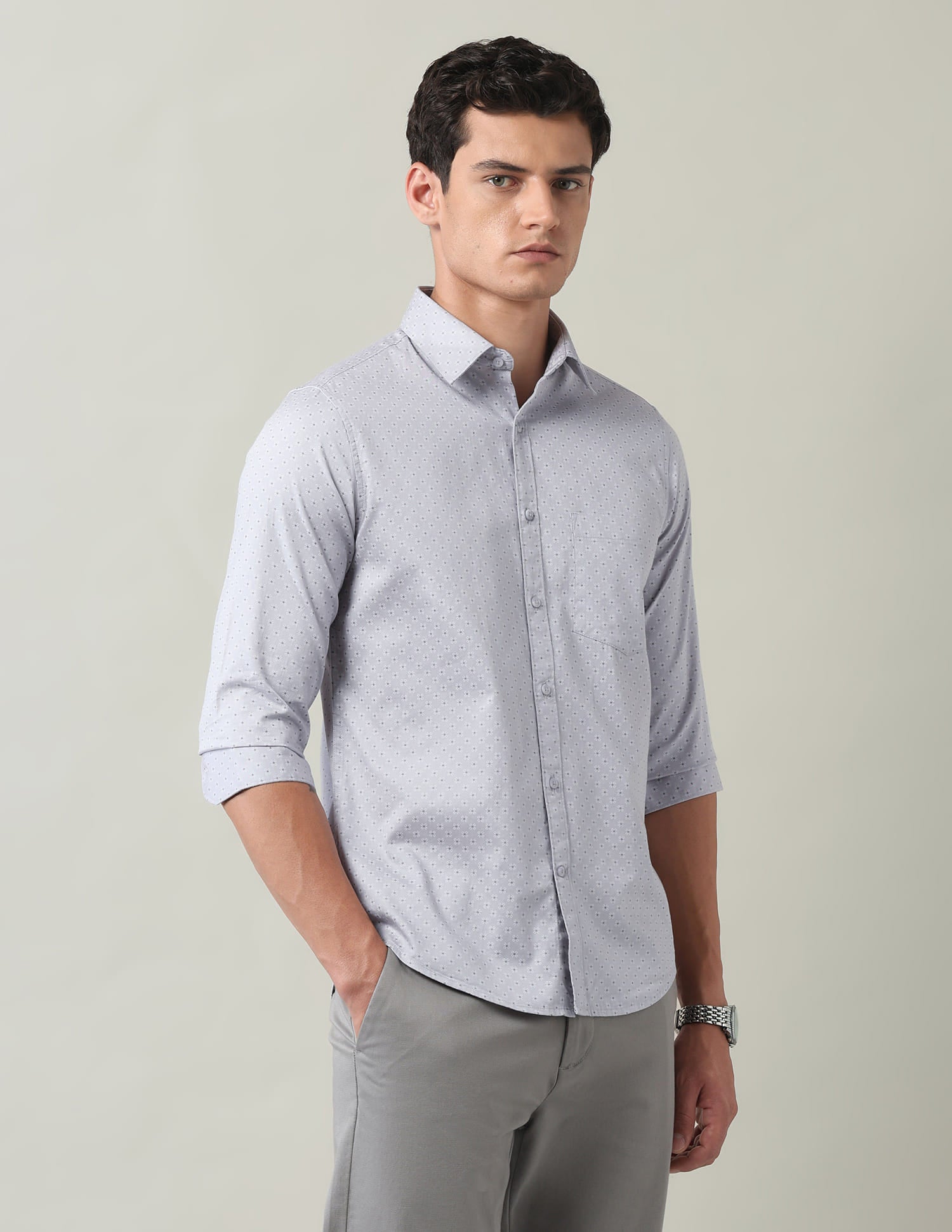 Everyday Luxe Floral Printed Slim Fit Twill Shirt