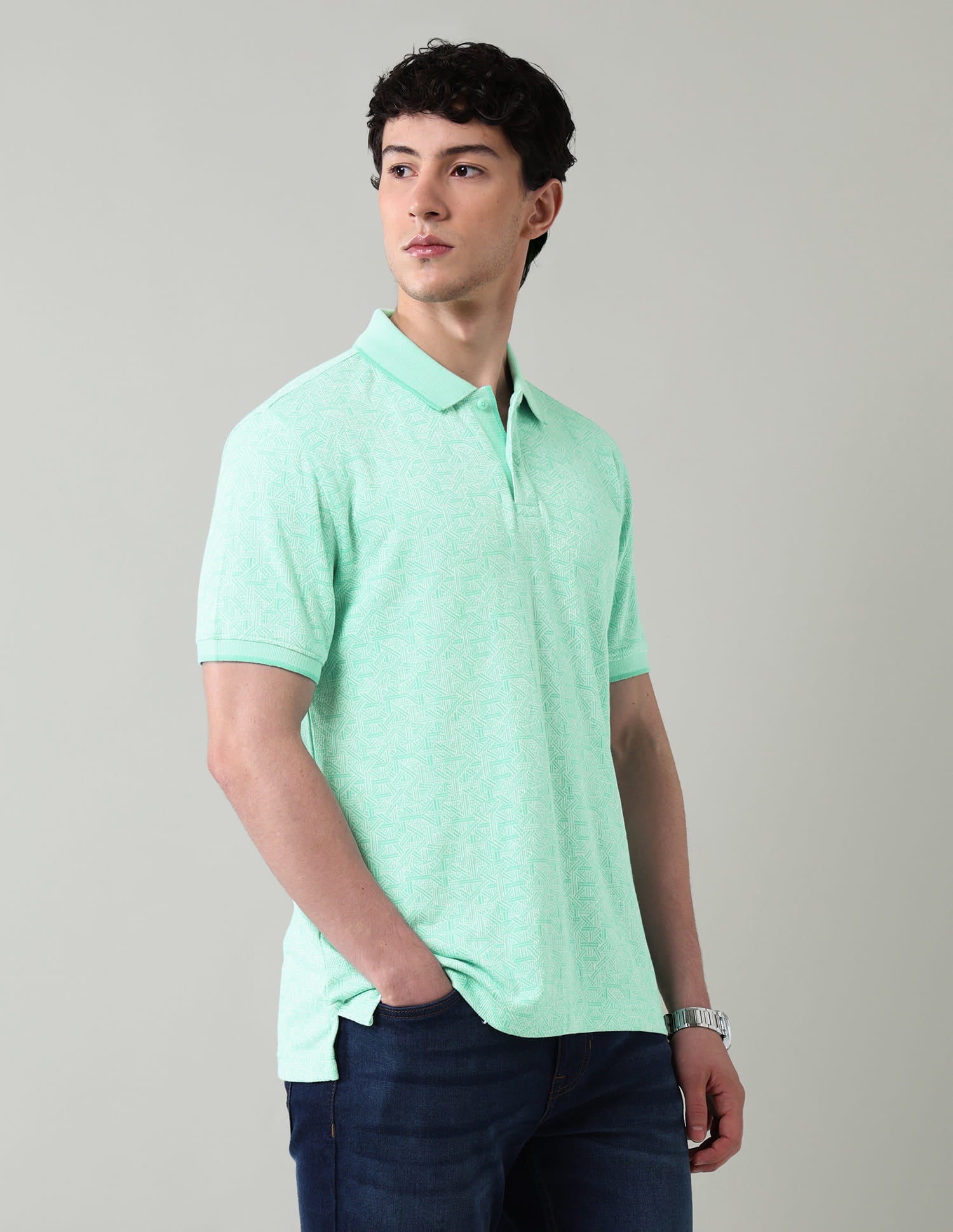 Geometric Printed Slim Fit Polo Shirt
