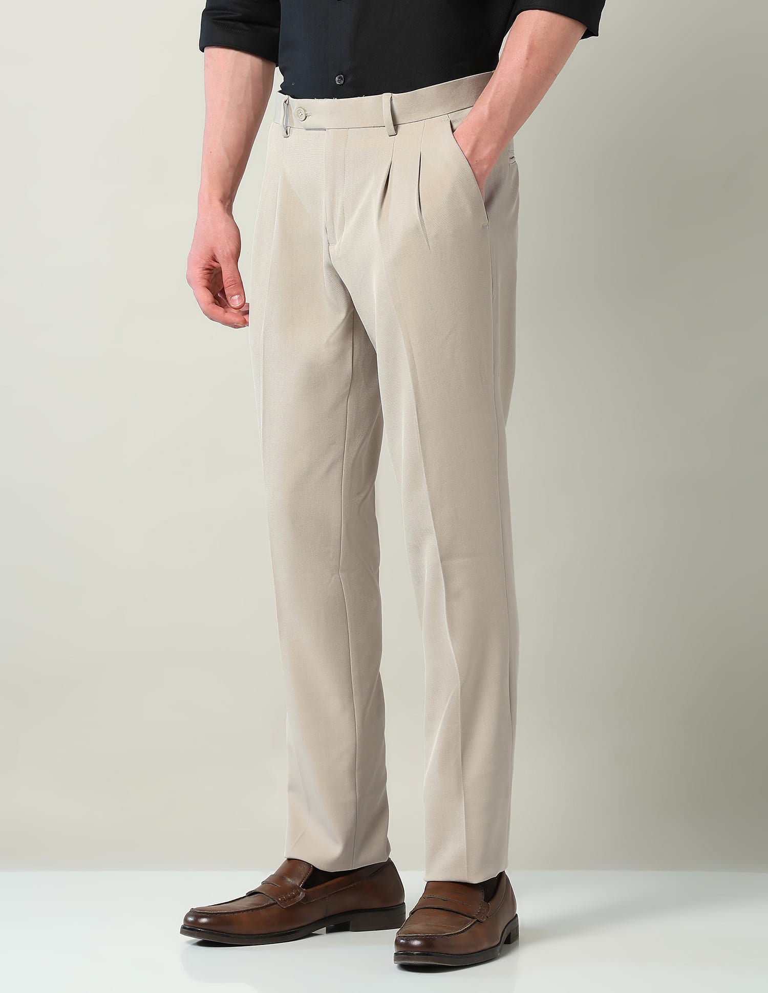 Mid Rise Pleated Formal Trousers