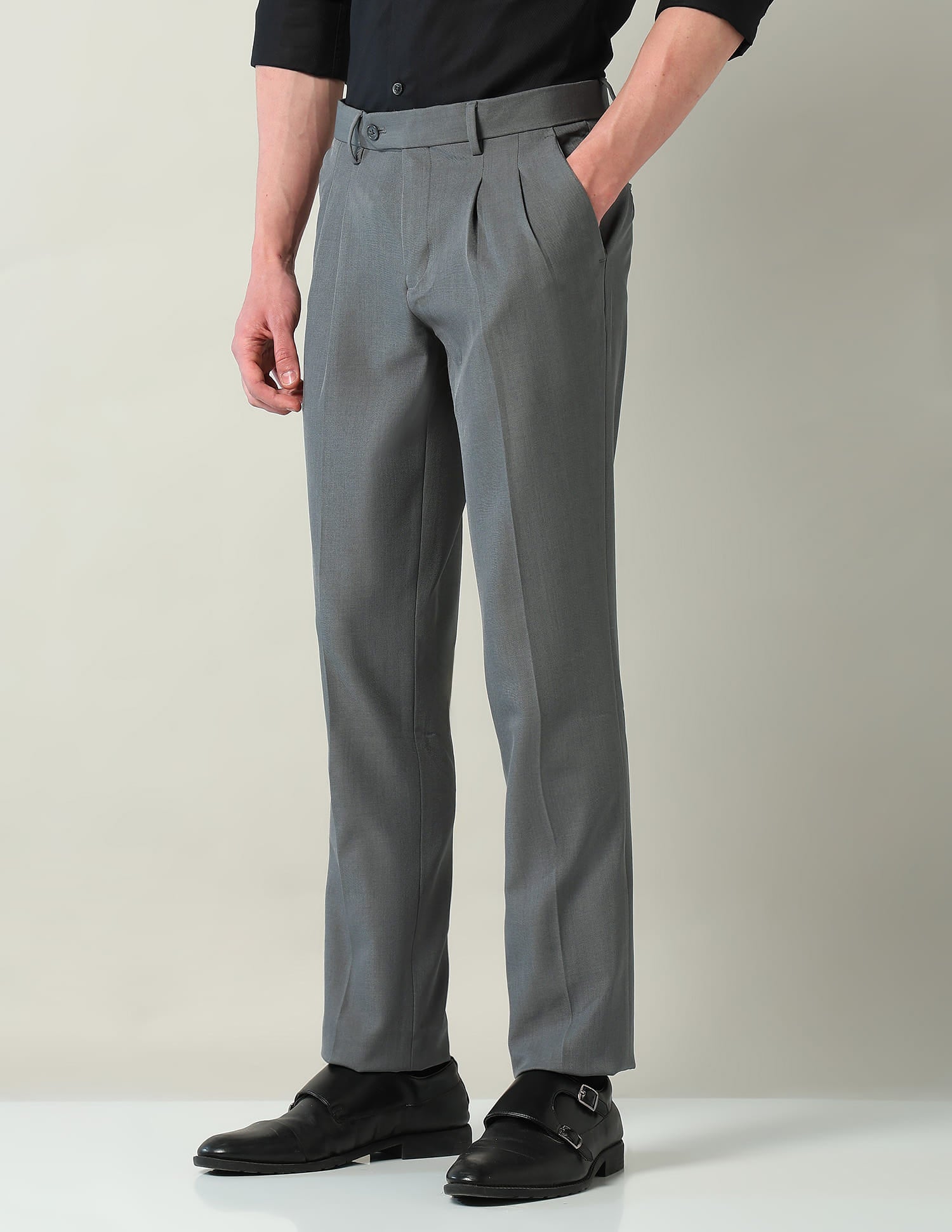 Mid Rise Pleated Formal Trousers
