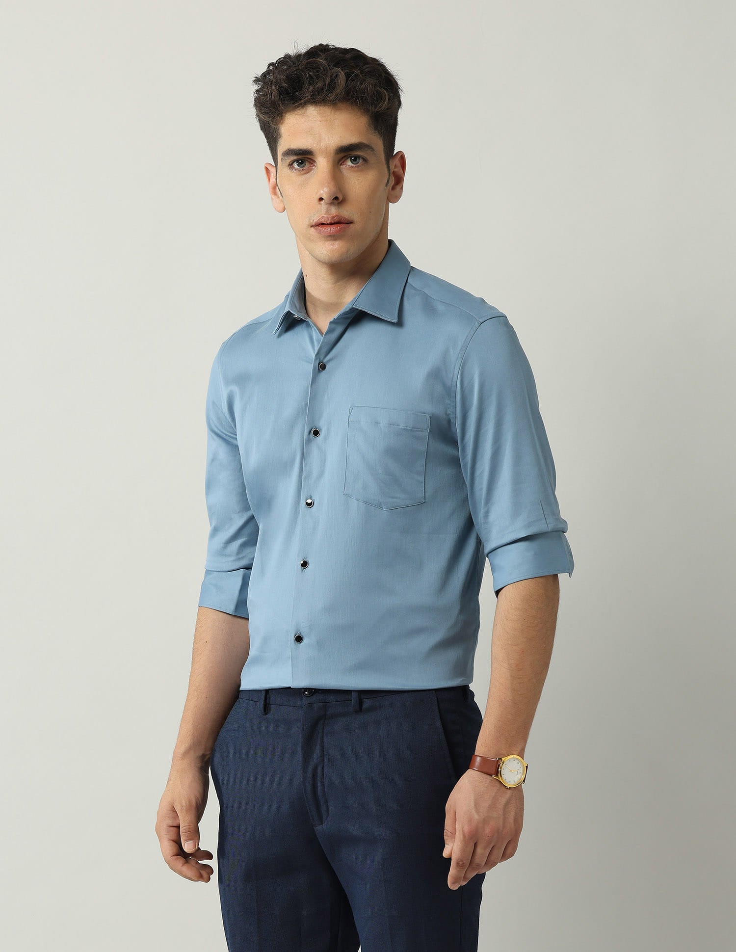 Slim Fit Satin Solid Shirt