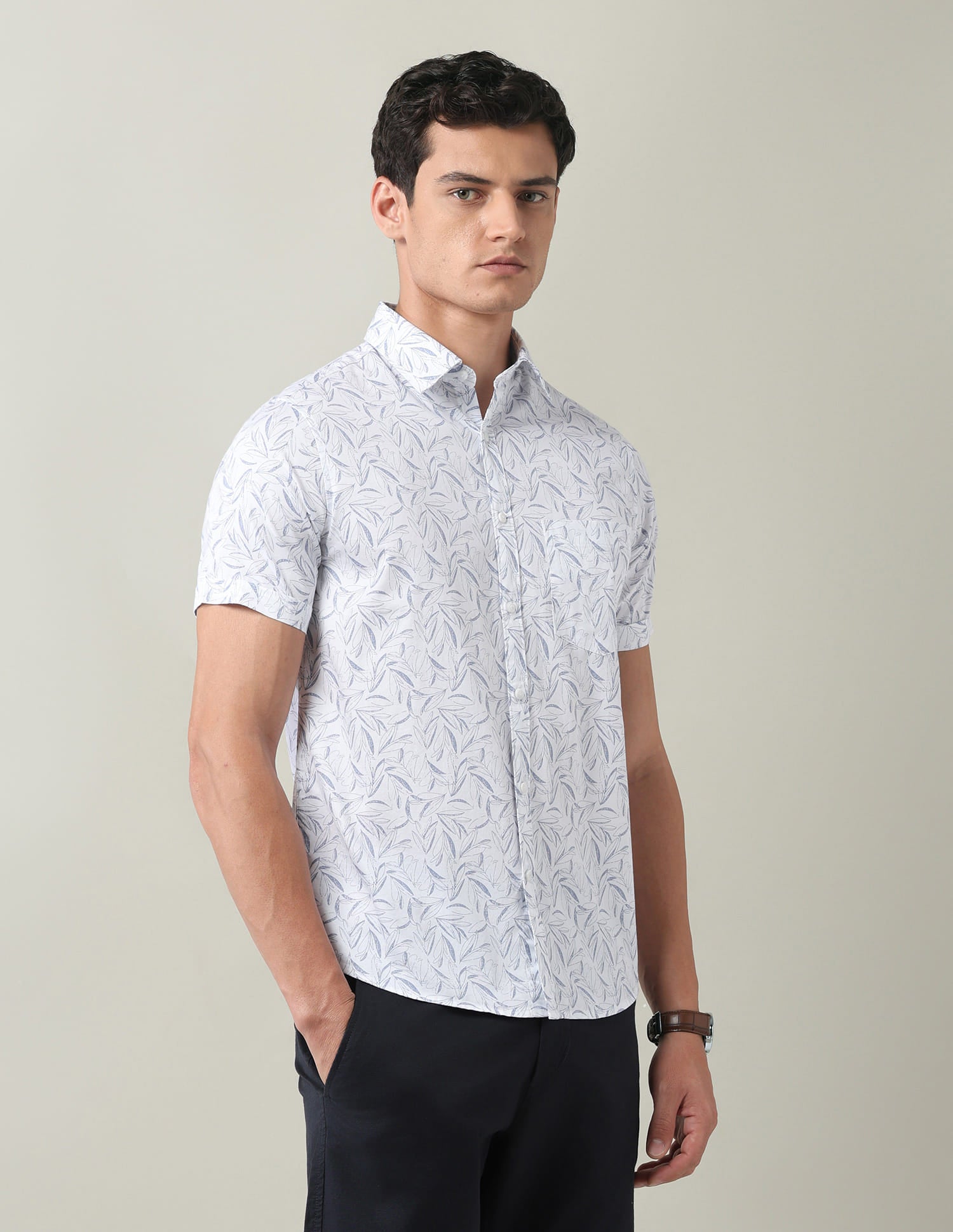 Everyday Luxe Floral Printed Slim Fit Twill Shirt