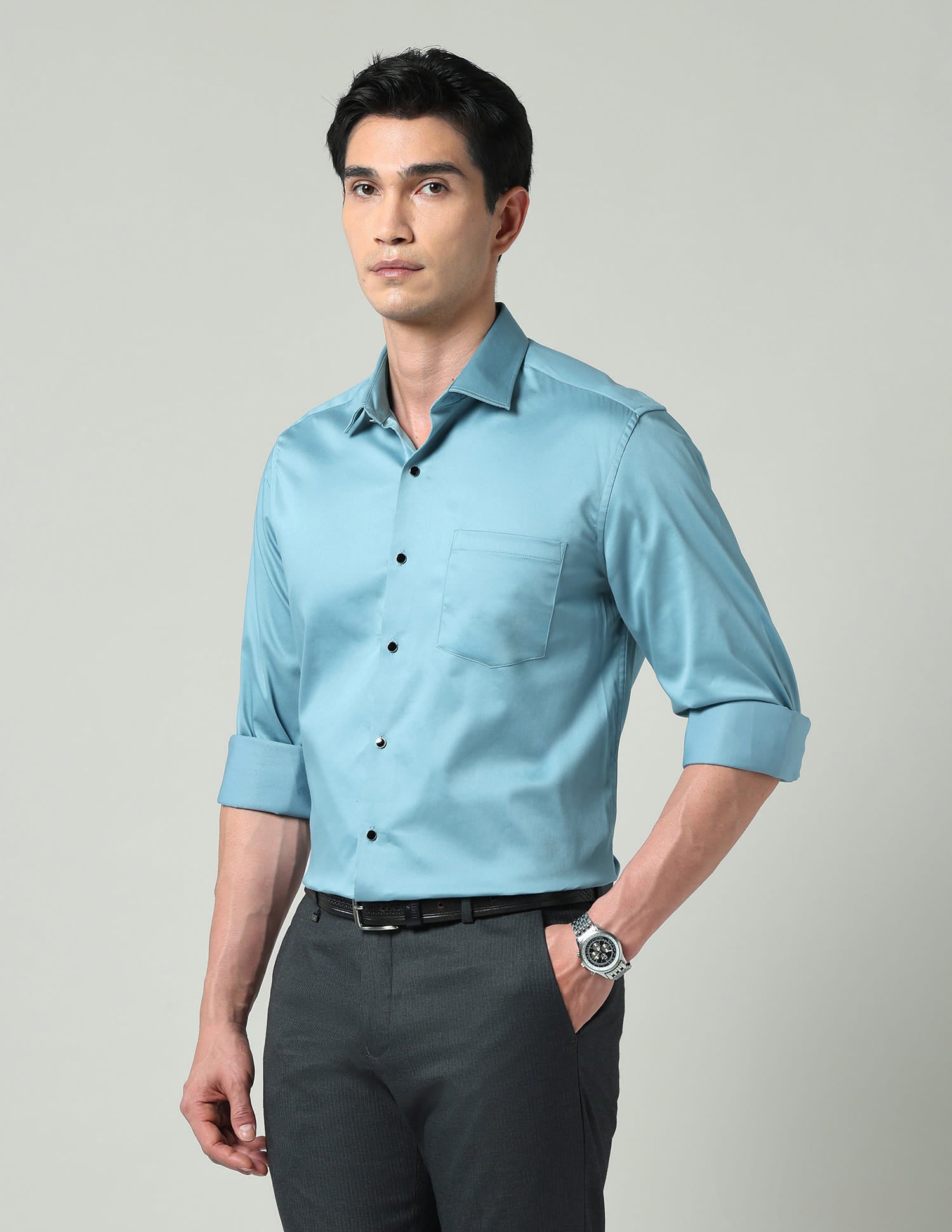 Comfort Alchemy Solid Satin Slim Fit Shirt