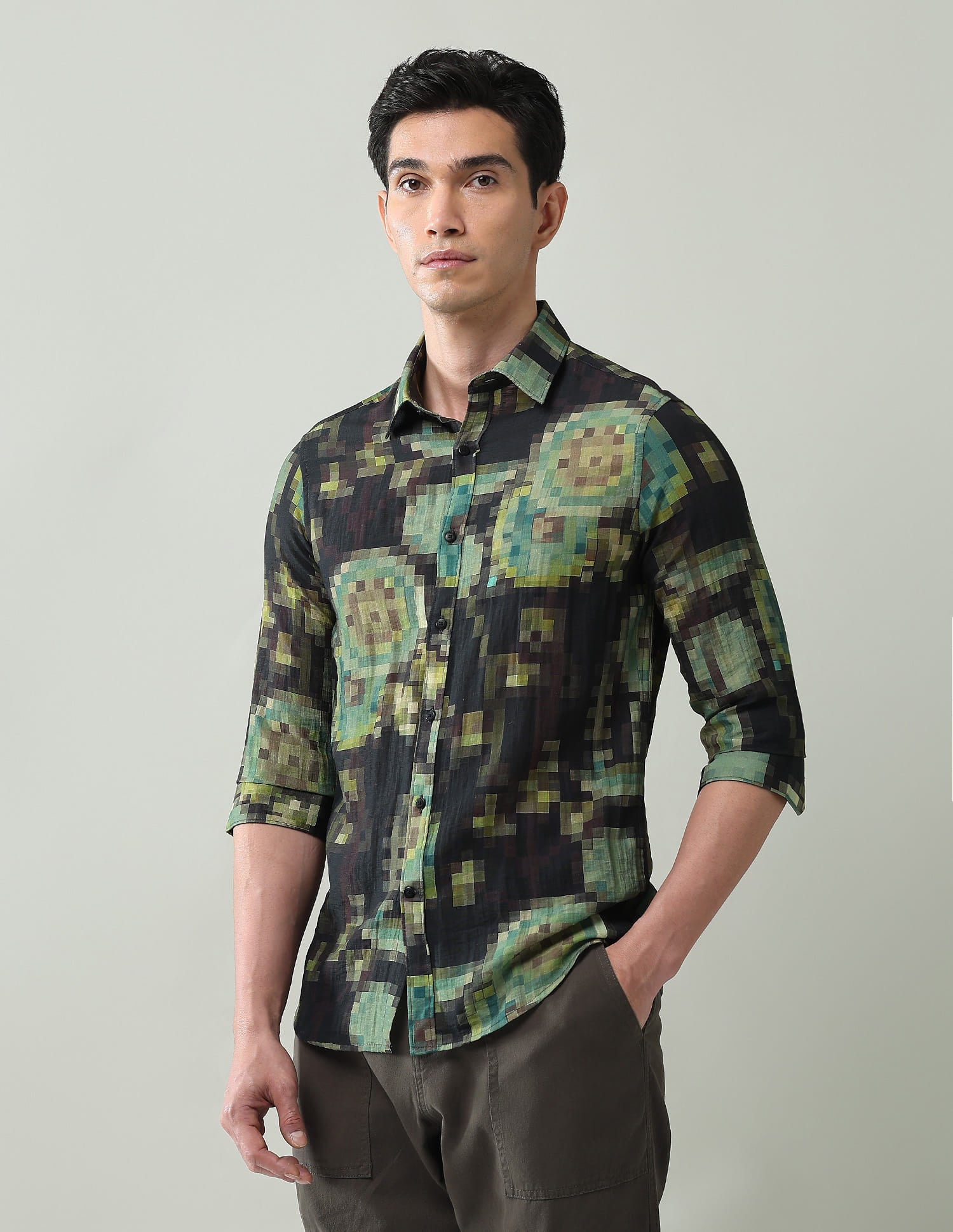 Style Balanced Abstract Printed Slim Fit Dobby Weave Shirt