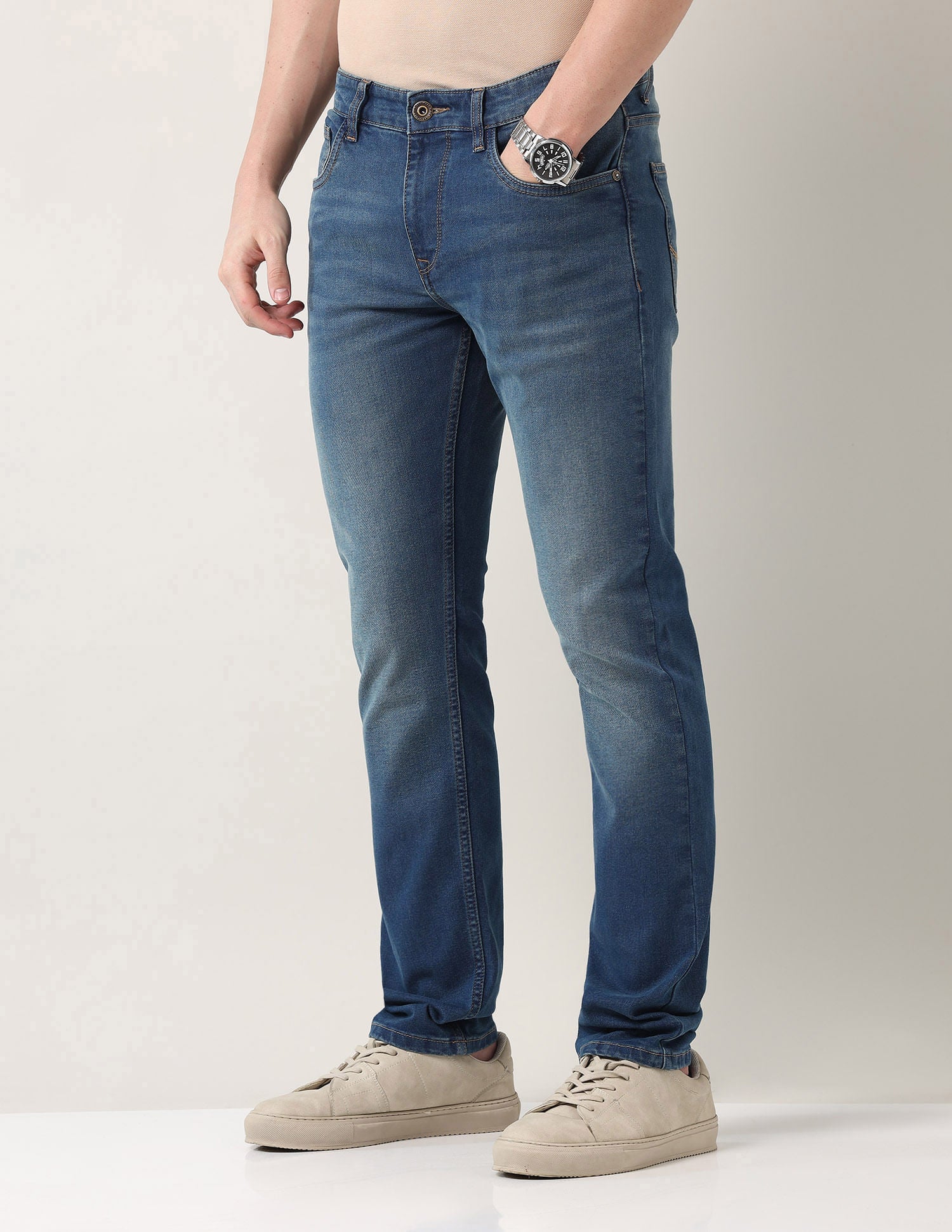 Easy-on slim Fit Mid Rise Jeans