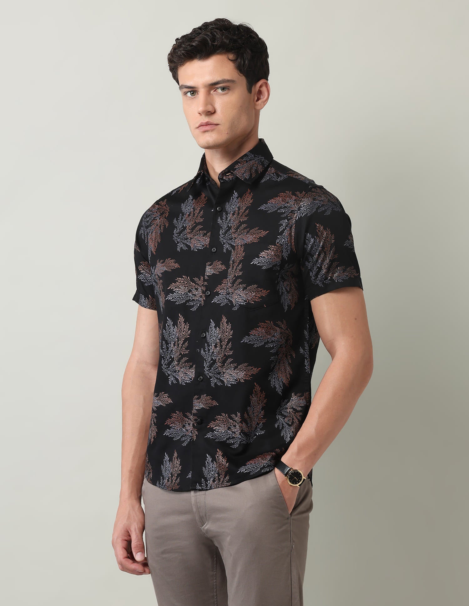 Everyday Luxe Floral Printed Slim Fit Twill Shirt